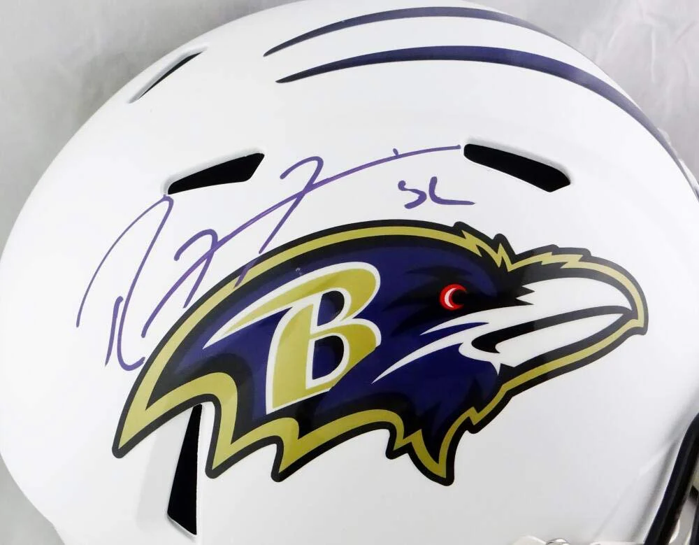 Ray Lewis Autographed Ravens F/S Flat White Speed Helmet- Beckett W Auth *Purple - Image 2
