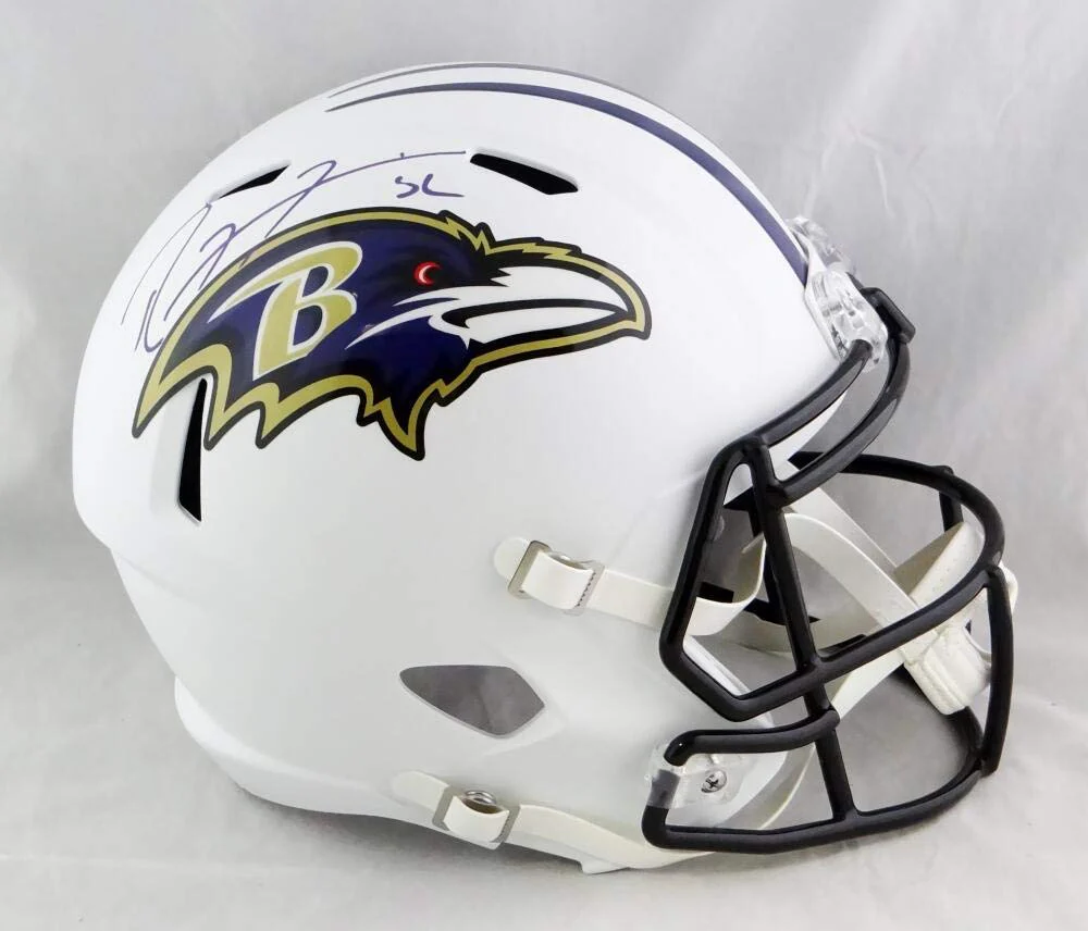 Ray Lewis Autographed Ravens F/S Flat White Speed Helmet- Beckett W Auth *Purple - Image 3