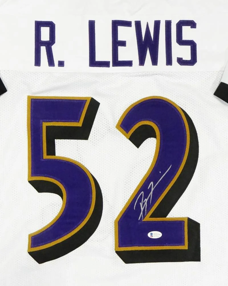 Ray Lewis Autographed White Pro Style Jersey - Beckett Auth *2 - Image 3