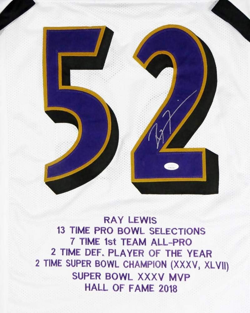 Ray Lewis Autographed White Pro Style STAT Jersey - JSA W Auth *2 - Image 3