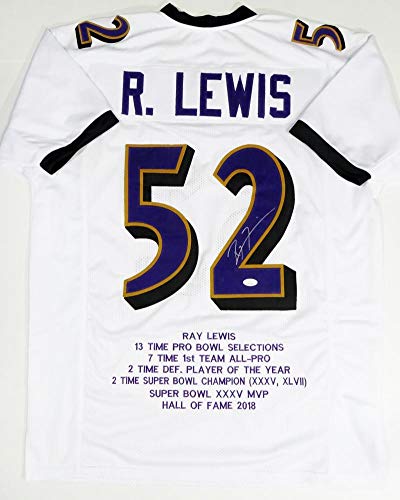 Ray Lewis Autographed White Pro Style STAT Jersey - JSA W Auth *2 - Image 5