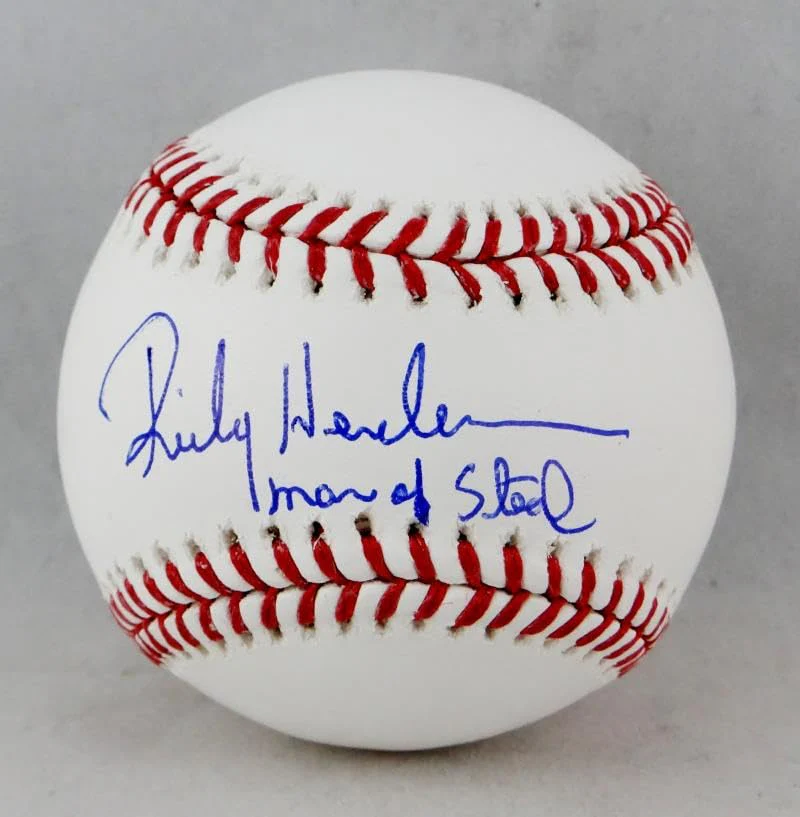 Rickey Henderson Autographed Rawlings OML Baseball w/Man of Steal -JSA Auth - Image 4