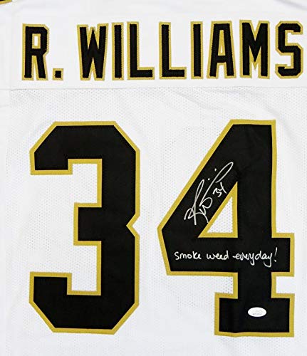 Ricky Williams Autographed White Pro Style Jersey w/Smoke Weed Insc - JSA W Auth - Image 3
