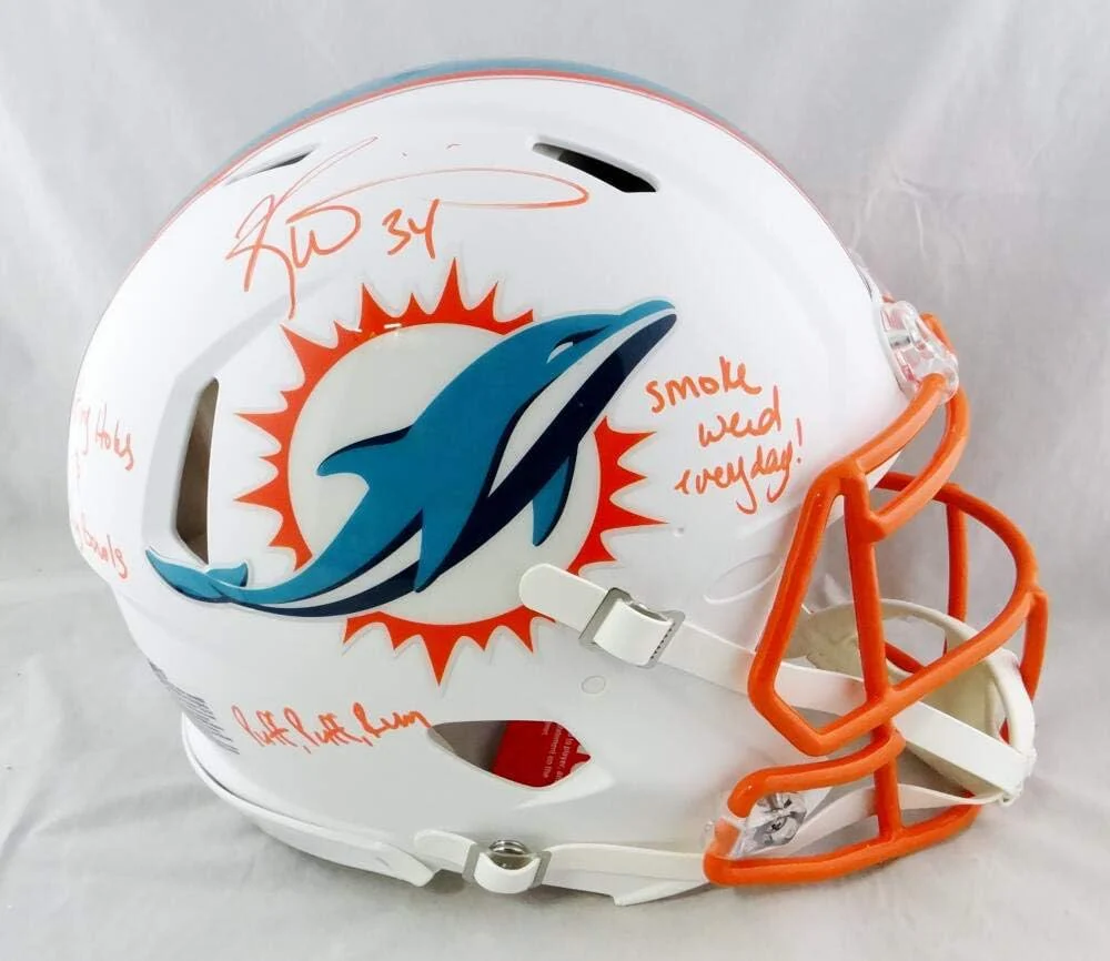 Ricky Williams Signed Dolphins F/S Flat White ProLine Helmet w/3Insc- JSA W Auth - Image 4