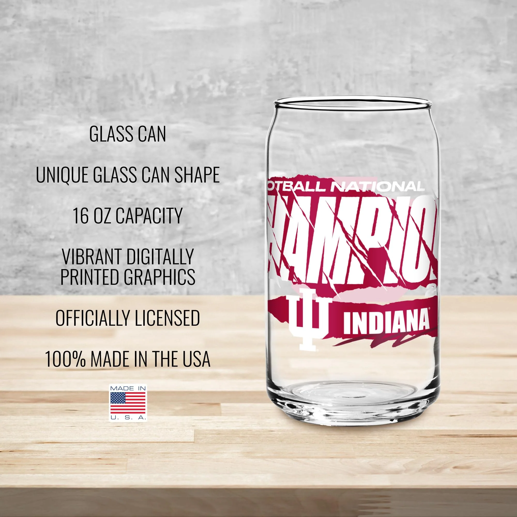 Rico Industries NCAA Indiana Hoosiers 2026 Football National Champions 16-oz Can Shaped Glass - Image 3