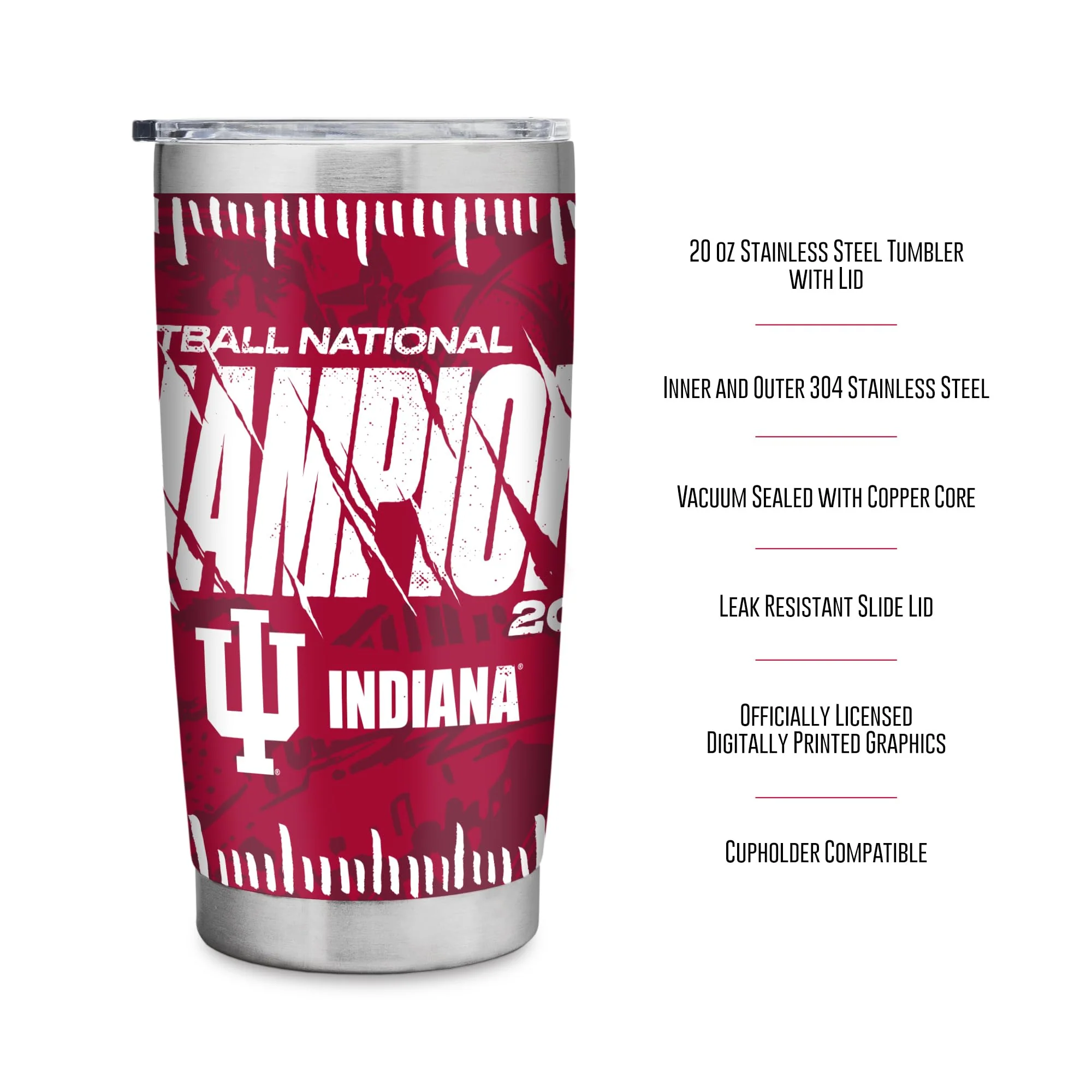 Rico Industries NCAA Indiana Hoosiers 2026 Football National Champions 20oz Stainless Steel Tumbler with Lid - Great For Coffee, Tea, Water or Cocktails - Image 7