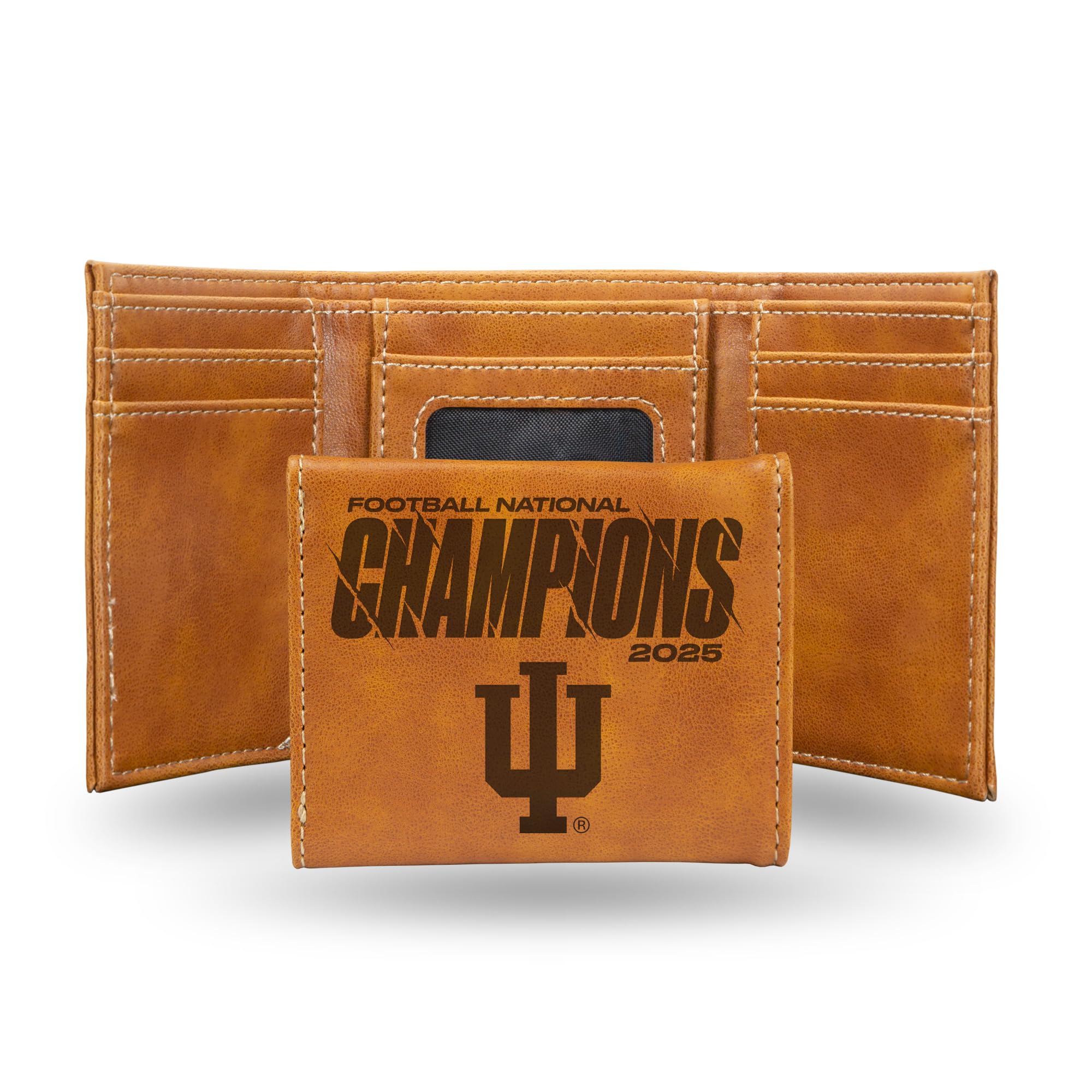 Rico Industries NCAA Indiana Hoosiers 2026 Football National Champions Laser Engraved Faux Leather Tri-Fold Wallet - Men's Accessory