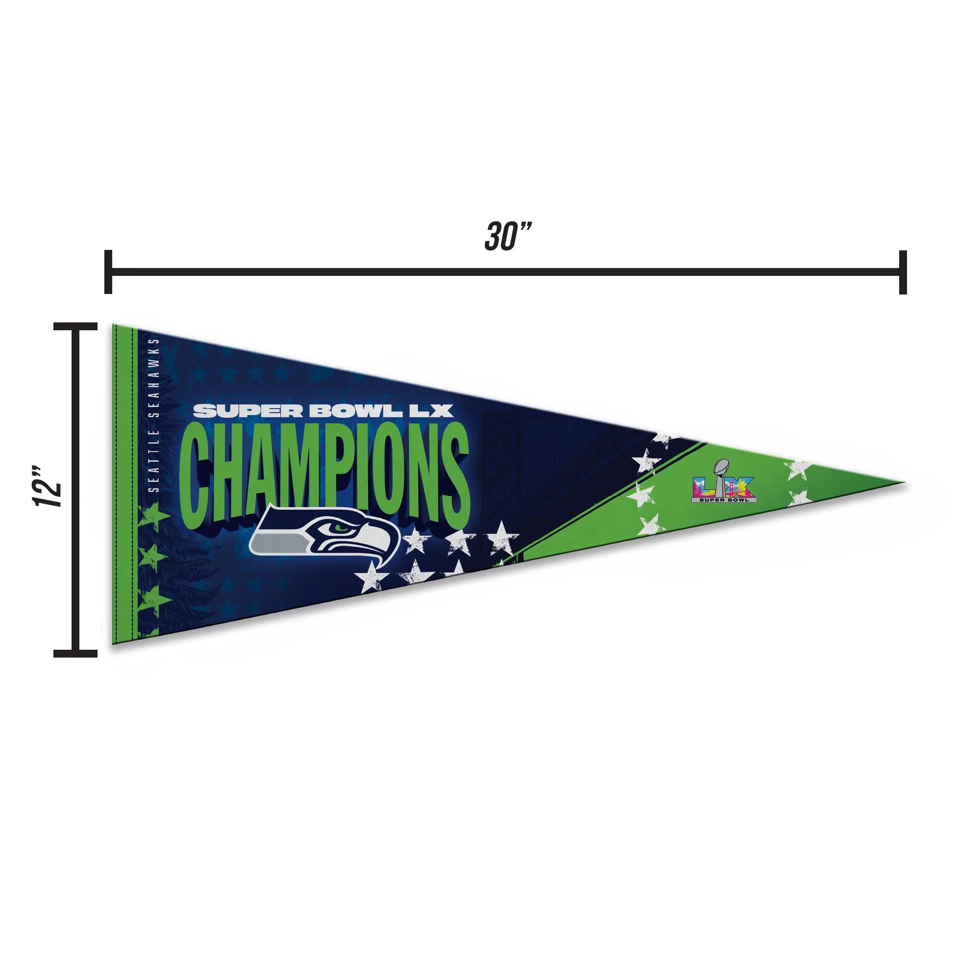 Rico Industries NFL Football Seattle Seahawks 2026 Super Bowl LX Champions 12" x 30" Felt Wall Décor Pennant - Great for Home/Bed Room/Man Cave Décor - Image 2