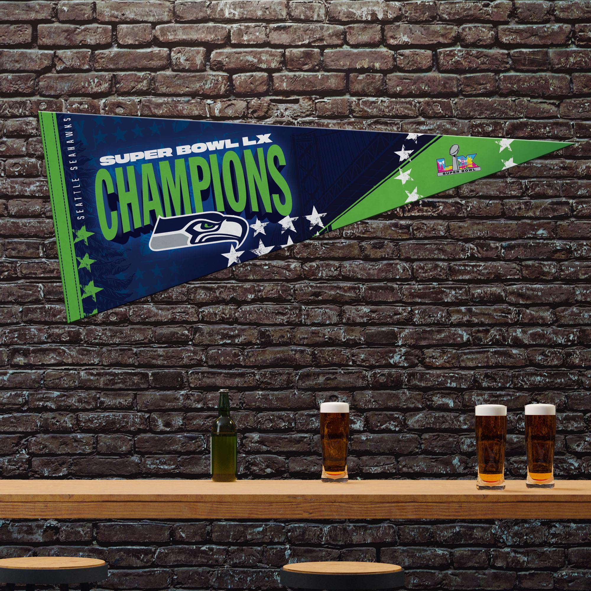 Rico Industries NFL Football Seattle Seahawks 2026 Super Bowl LX Champions 12" x 30" Felt Wall Décor Pennant - Great for Home/Bed Room/Man Cave Décor - Image 3