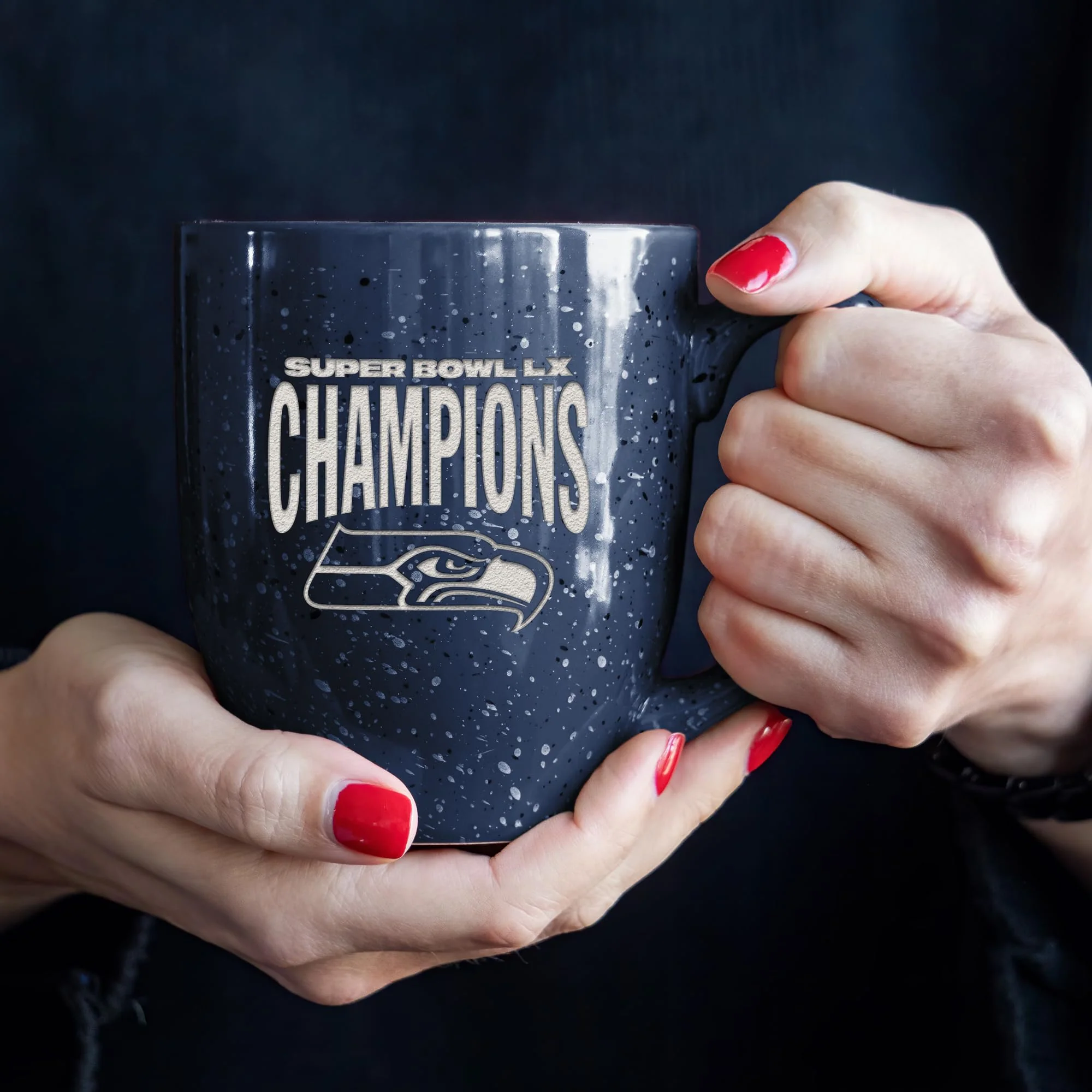 Rico Industries NFL Football Seattle Seahawks 2026 Super Bowl LX Champions 16 oz Team Color Laser Engraved Speckled Ceramic Coffee Mug - Image 3