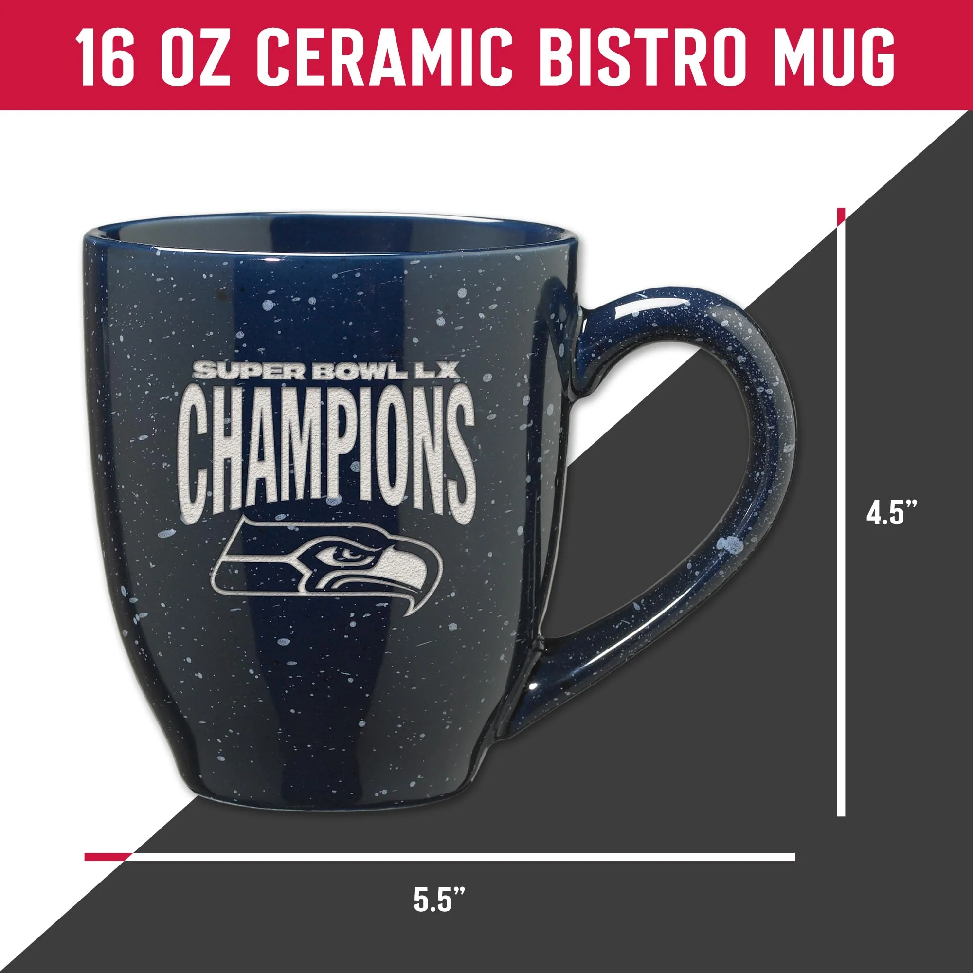 Rico Industries NFL Football Seattle Seahawks 2026 Super Bowl LX Champions 16 oz Team Color Laser Engraved Speckled Ceramic Coffee Mug - Image 5