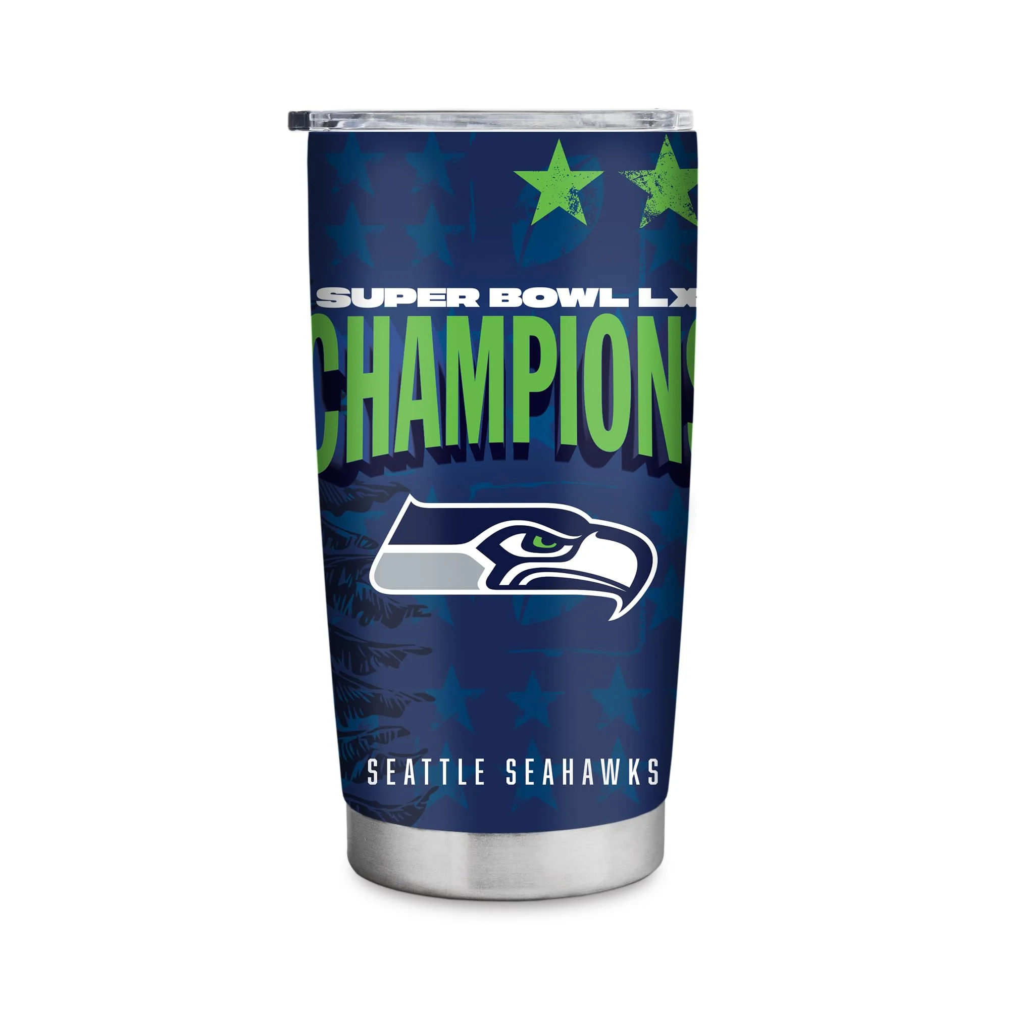 Rico Industries NFL Football Seattle Seahawks 2026 Super Bowl LX Champions 20oz Stainless Steel Tumbler with Lid - Great For Coffee, Tea, Water or Cocktails