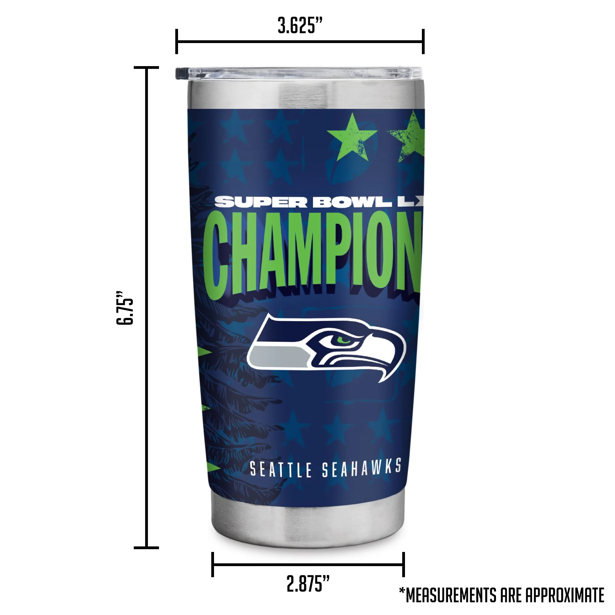 Rico Industries NFL Football Seattle Seahawks 2026 Super Bowl LX Champions 20oz Stainless Steel Tumbler with Lid - Great For Coffee, Tea, Water or Cocktails - Image 7