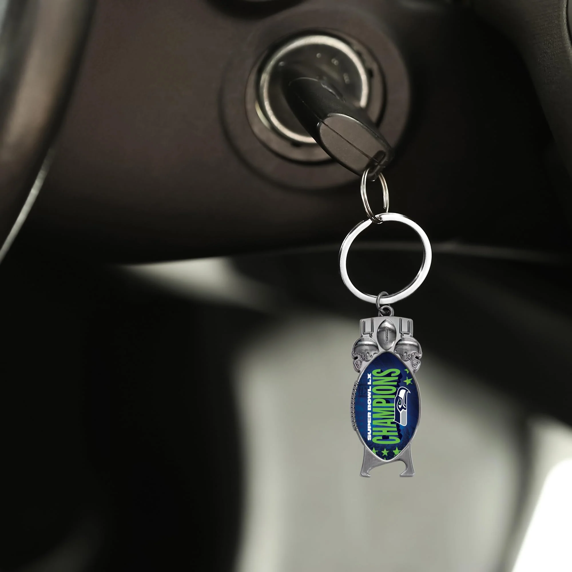 Rico Industries NFL Football Seattle Seahawks 2026 Super Bowl LX Champions Sculpted Bottle Opener Keychain - Car Accessory - Image 2