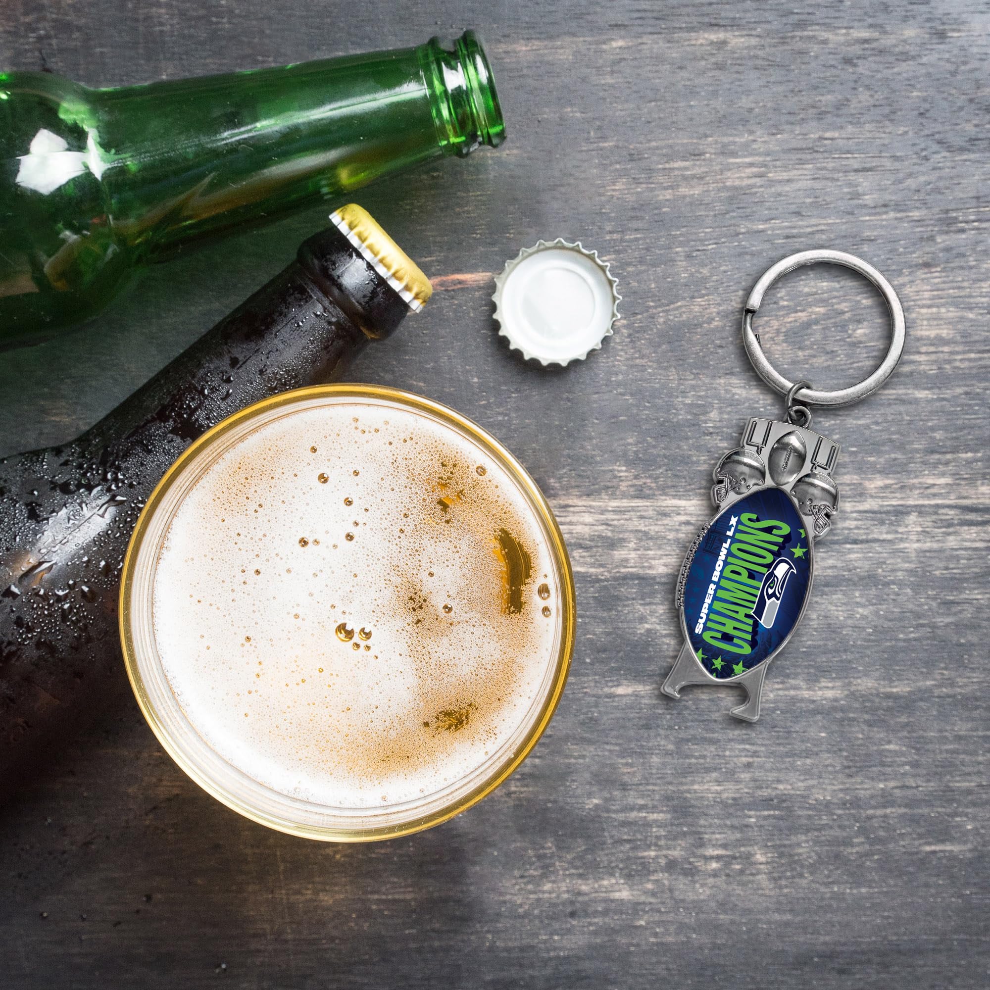Rico Industries NFL Football Seattle Seahawks 2026 Super Bowl LX Champions Sculpted Bottle Opener Keychain - Car Accessory - Image 4