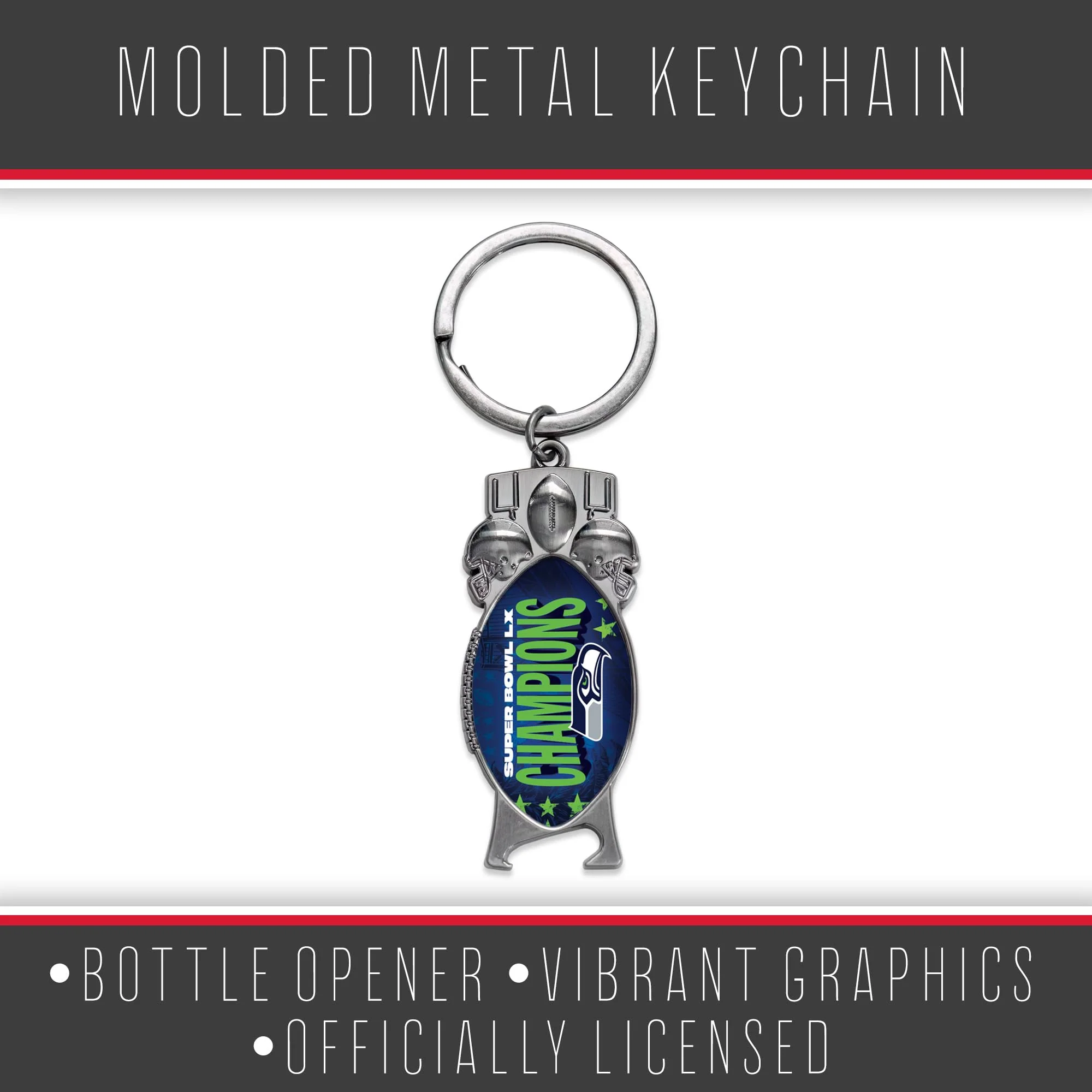 Rico Industries NFL Football Seattle Seahawks 2026 Super Bowl LX Champions Sculpted Bottle Opener Keychain - Car Accessory - Image 5