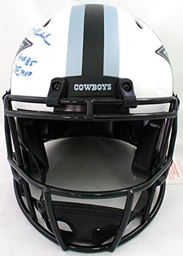Roger Staubach Autographed Cowboys Lunar Speed F/S Helmet w 2 Insc- BeckettBlue - Image 4