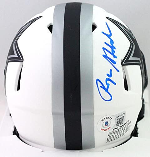 Roger Staubach Autographed Dallas Cowboys Lunar Speed Mini Helmet- Beckett Blue - Image 2