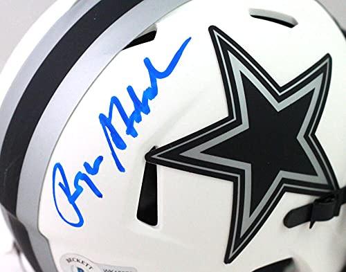 Roger Staubach Autographed Dallas Cowboys Lunar Speed Mini Helmet- Beckett Blue - Image 3