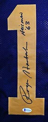 Roger Staubach Signed Blue Midshipman College Style Jersey w Hmn- Beckett WSilv - Image 2