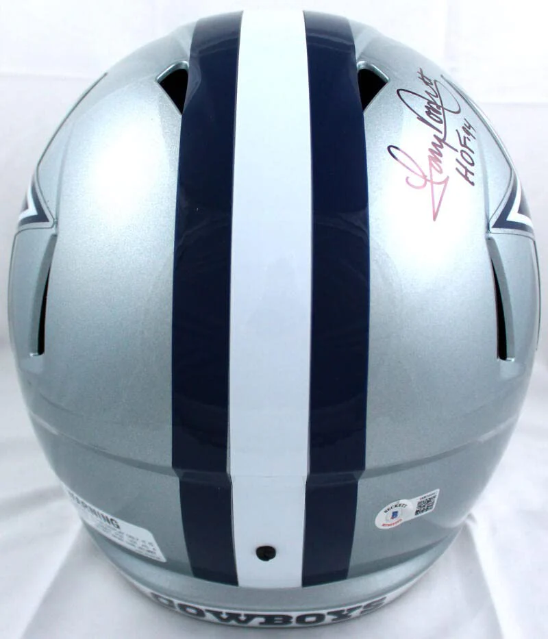 Roger Staubach/Tony Dorsett Signed Cowboys F/S Speed Helmet w/HOF-Beckett W Hologram Black - Image 5