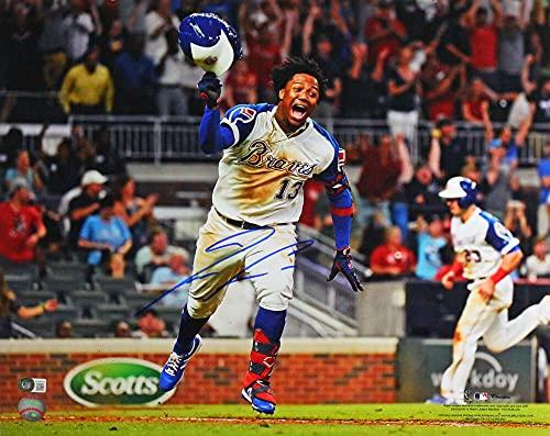 Ronald Acuna Autographed Atlanta Braves Celebration 16x20 Photo- Beckett W Blue