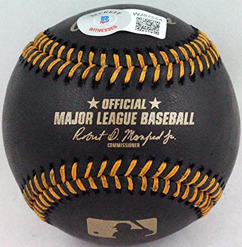 Ronald Acuna Autographed Black Rawlings OML Baseball- Beckett W Gold - Image 2