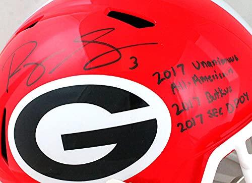 Roquan Smith Autographed GA Bulldogs Speed F/S Helmet w/ 3 Insc- Beckett W Black - Image 5