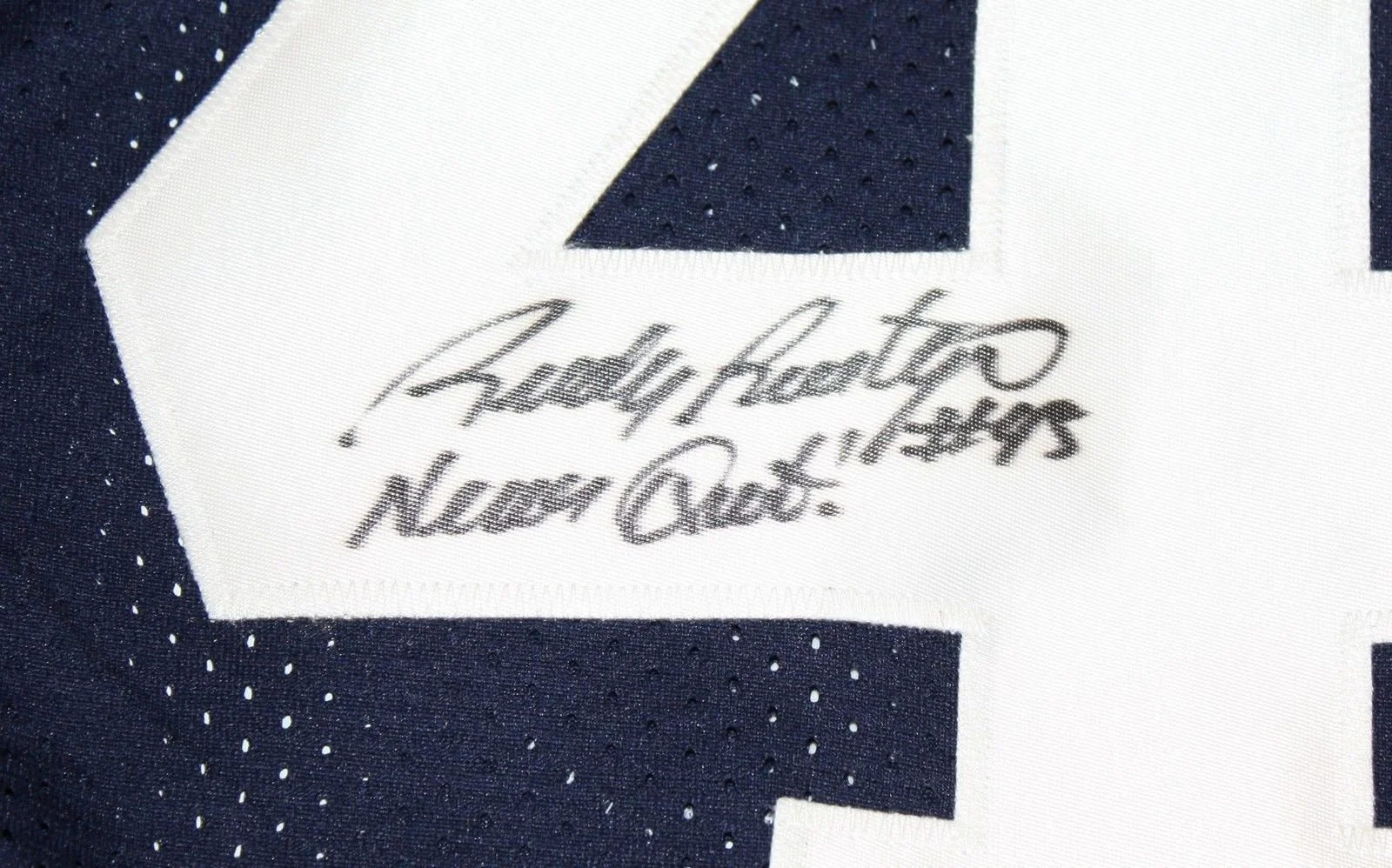 Rudy Ruettiger Never Quit Signed/Autographed Navy Blue Jersey- JSA Auth - Image 3