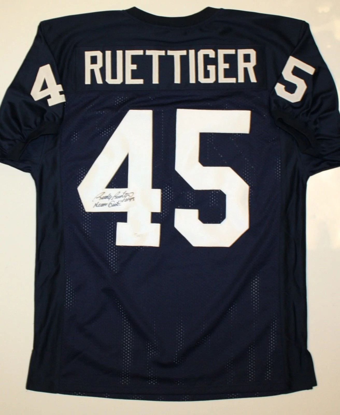 Rudy Ruettiger Never Quit Signed/Autographed Navy Blue Jersey- JSA Auth - Image 4