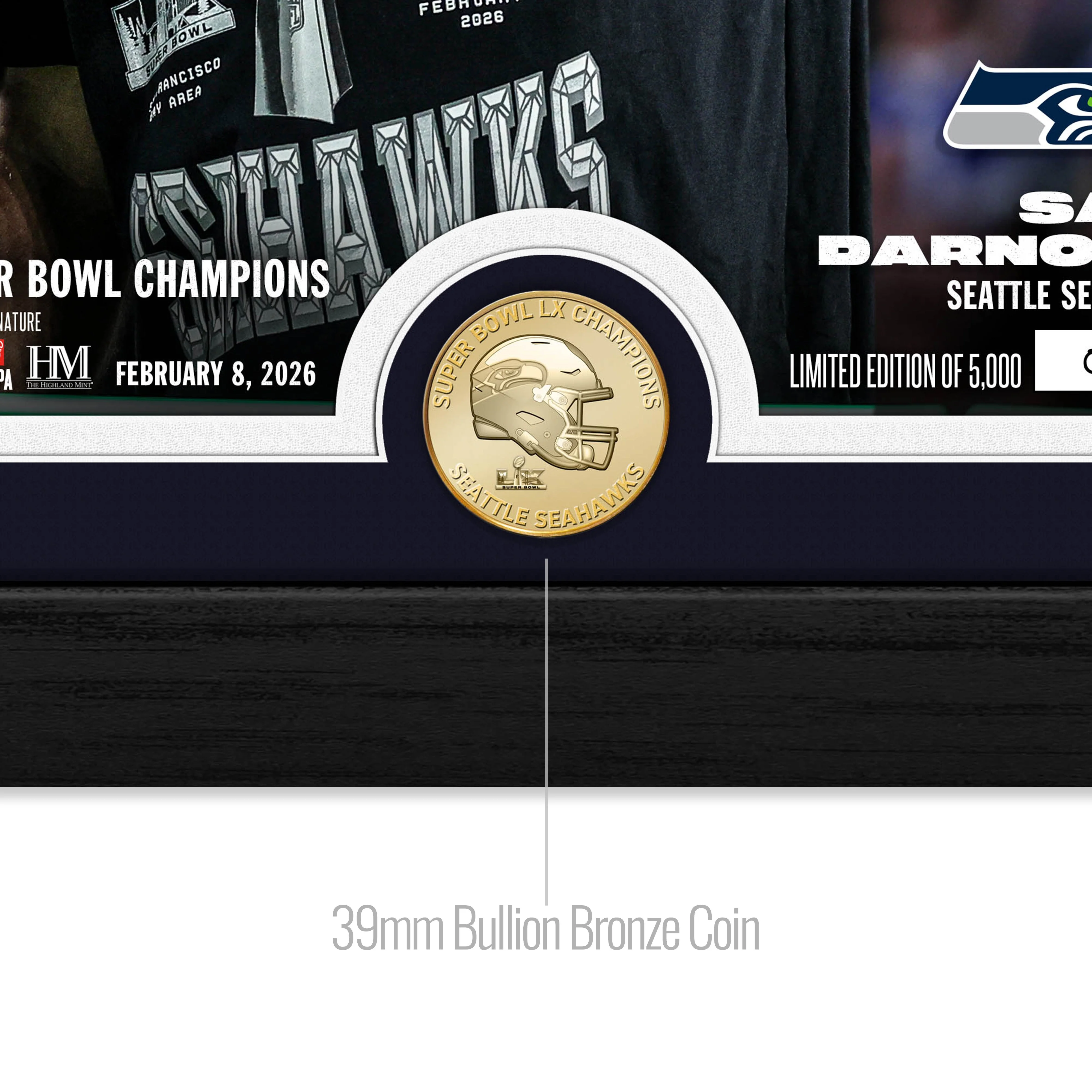 Sam Darnold Super Bowl LX Lombardi Trophy Bronze Coin Photo Mint - Image 2