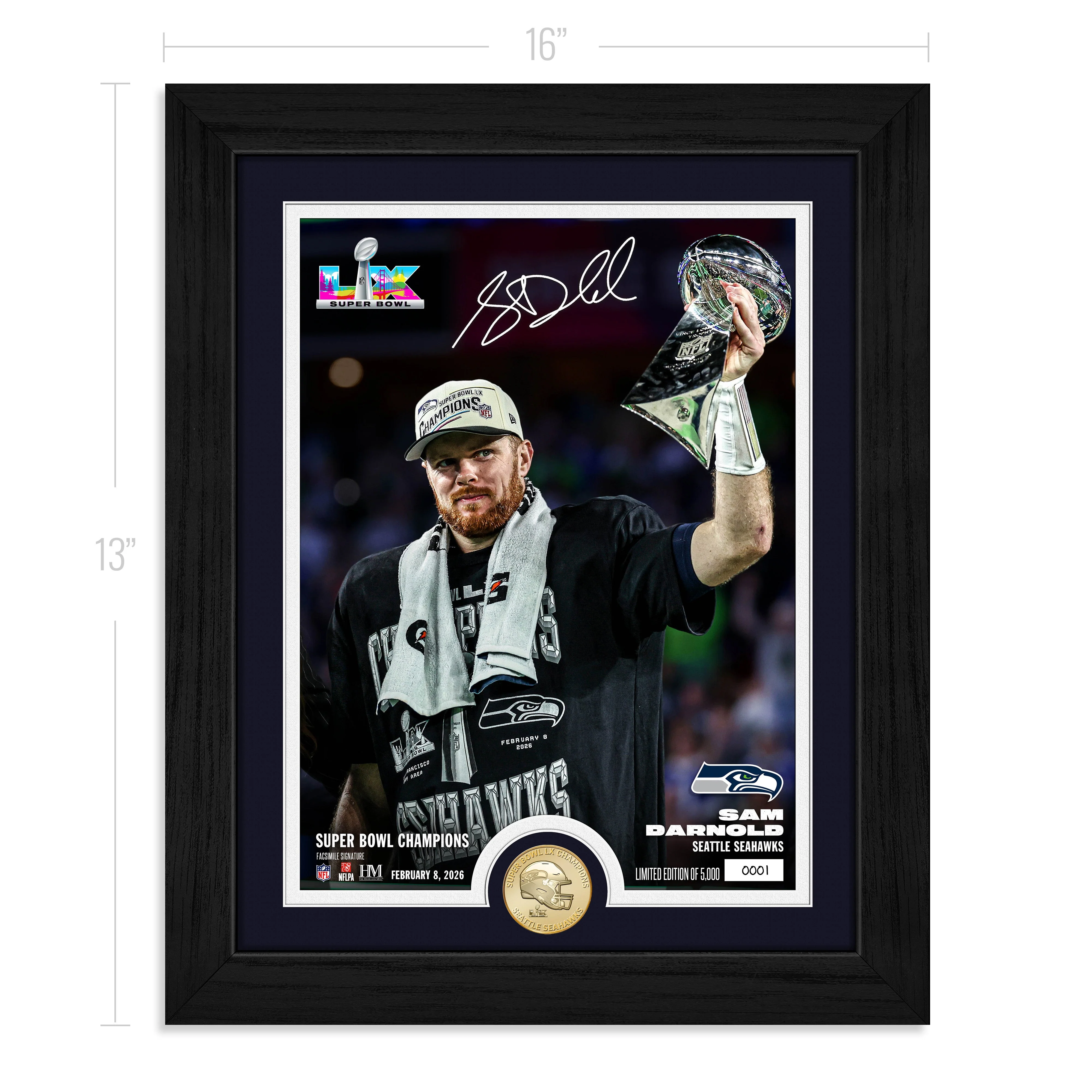 Sam Darnold Super Bowl LX Lombardi Trophy Bronze Coin Photo Mint - Image 4