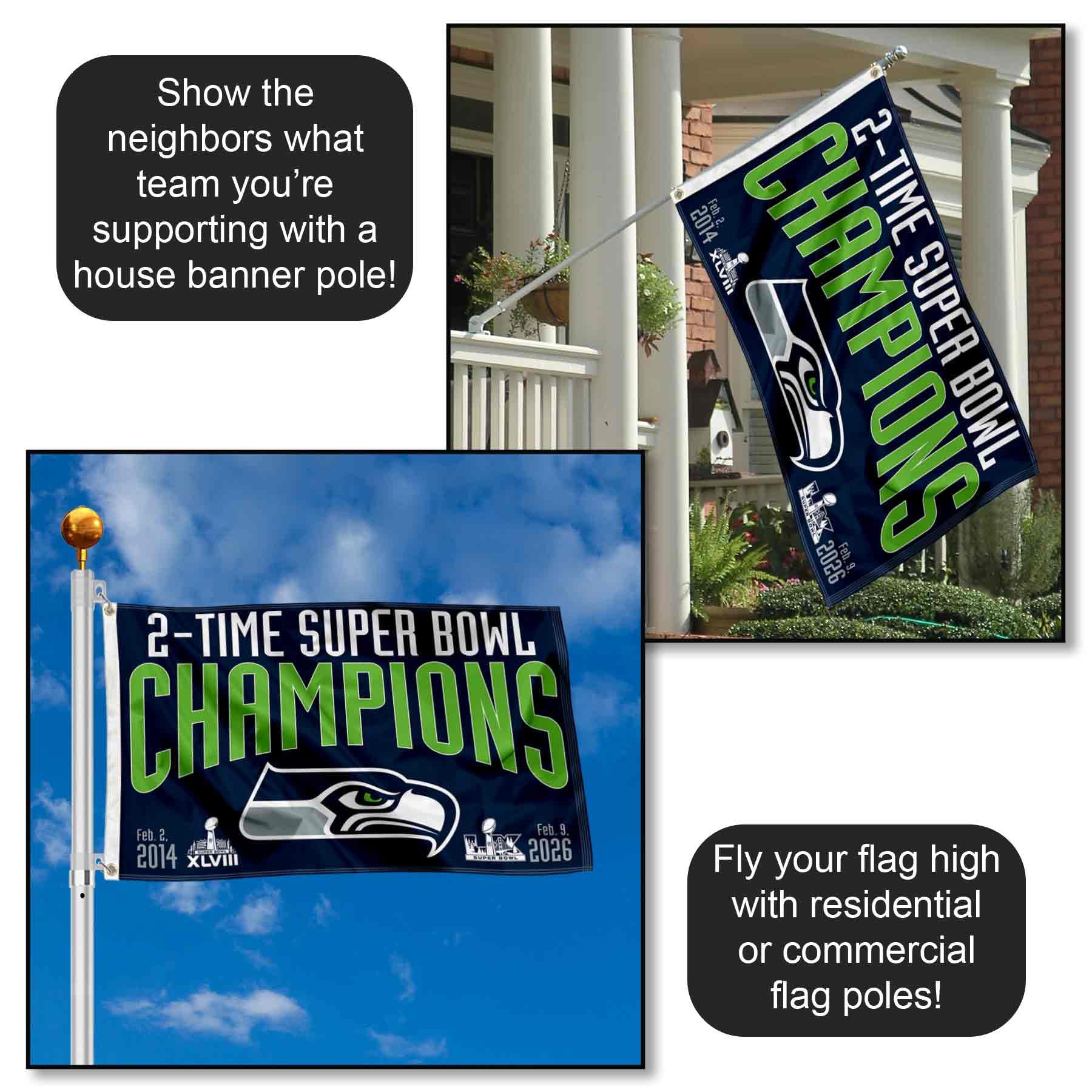 Seattle Seahawks 2 Time Super Bowl Champions Banner Flag - Image 6