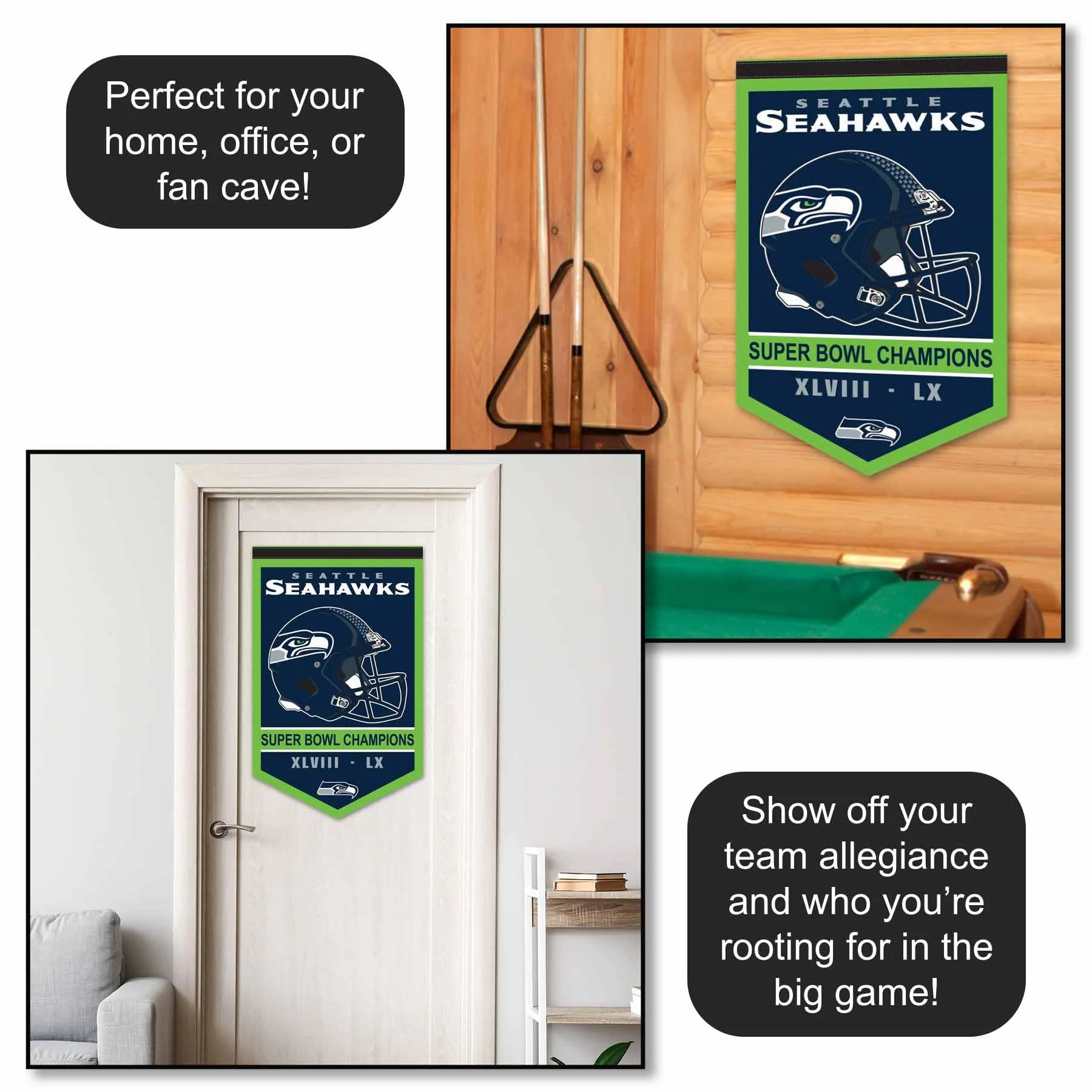 Seattle Seahawks 2 Time Super Bowl Champions Banner Pennant - Image 3