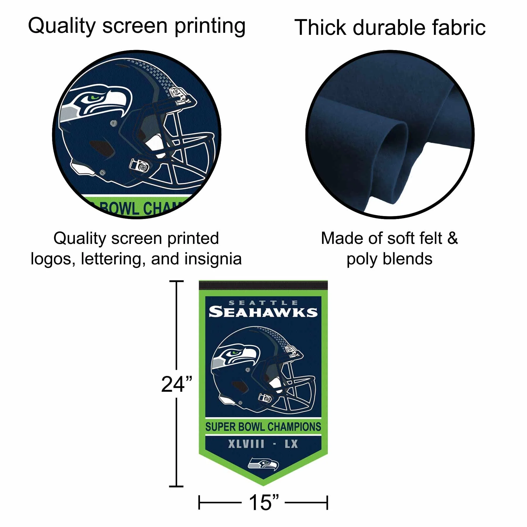 Seattle Seahawks 2 Time Super Bowl Champions Banner Pennant - Image 4