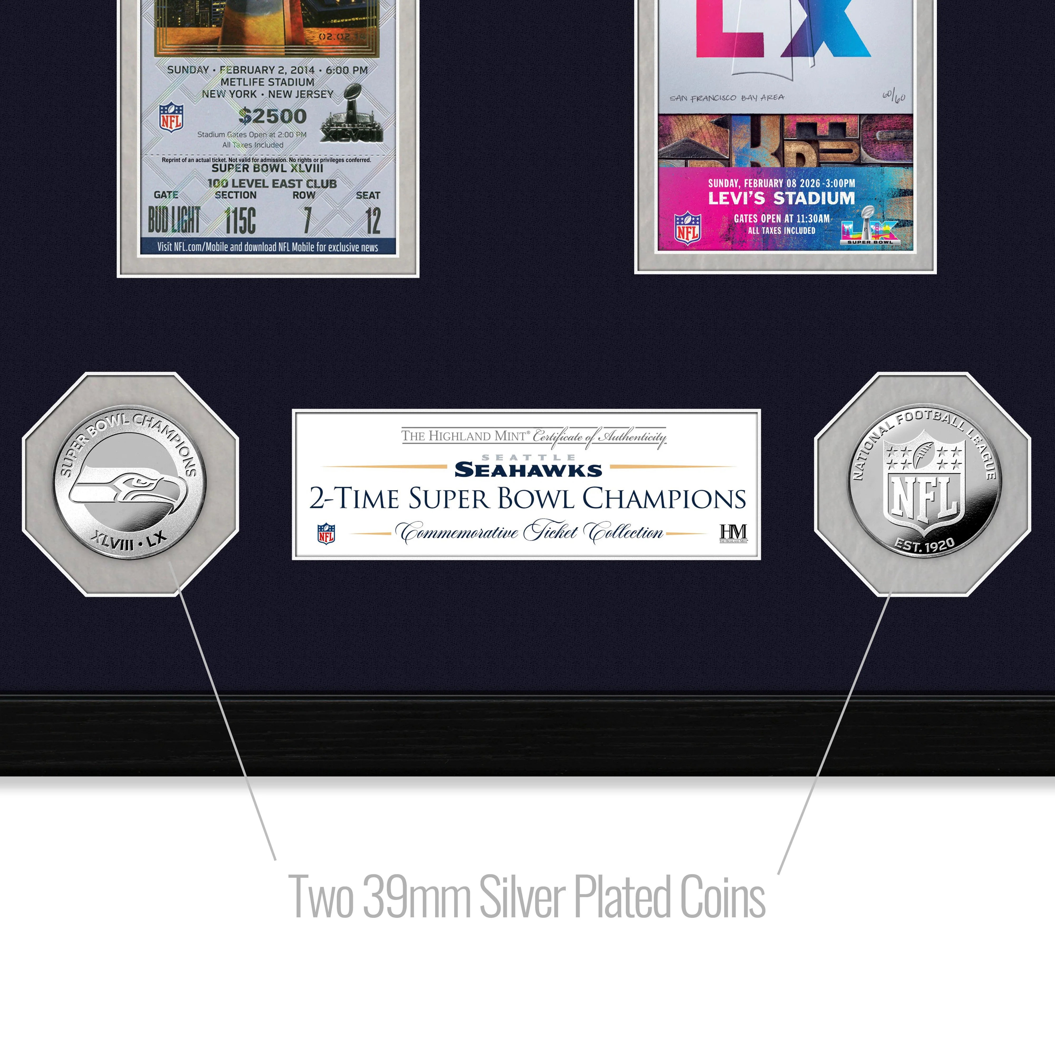 Seattle Seahawks 2-Time Super Bowl Champions Ticket Collection Photo Mint - Image 2