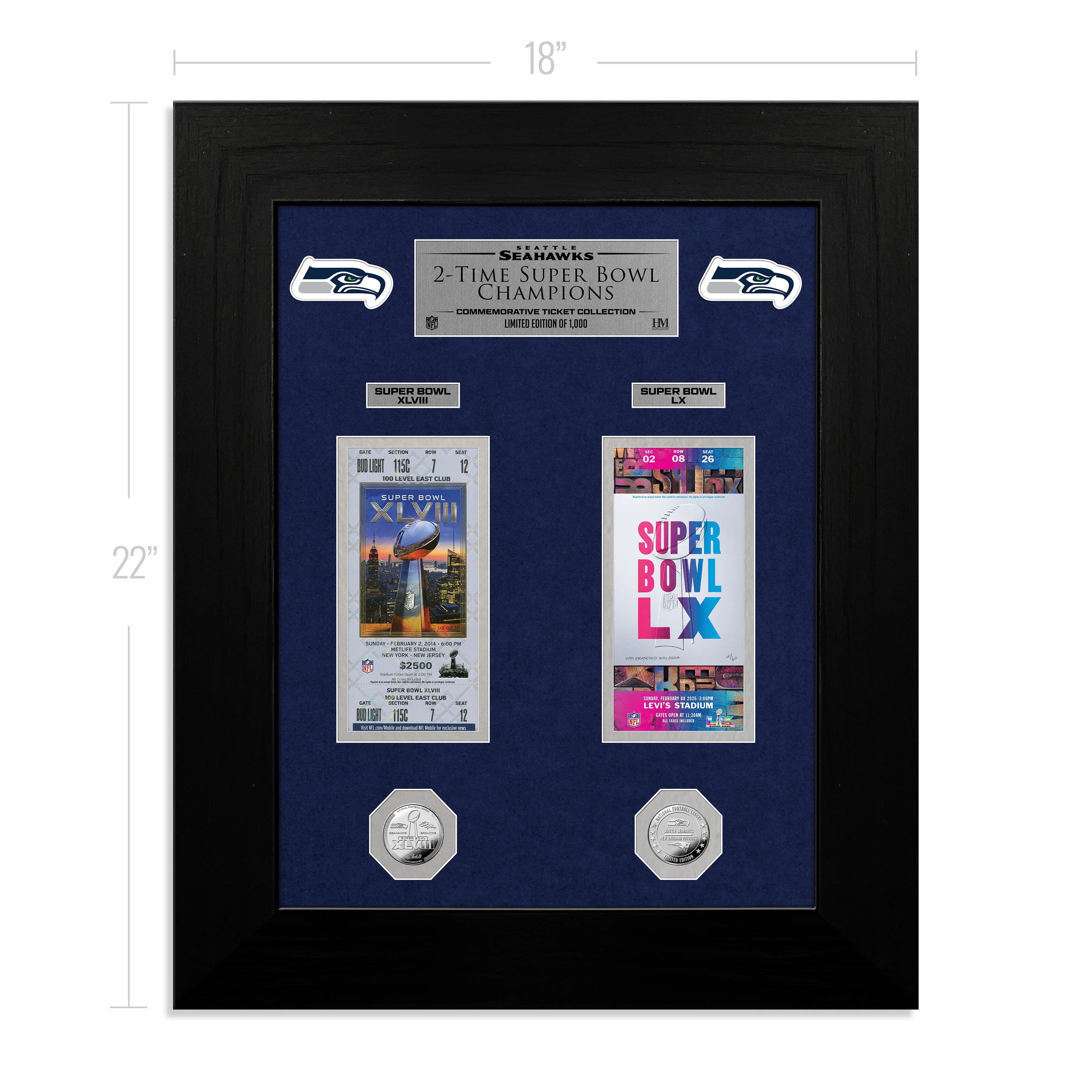 Seattle Seahawks Deluxe 2-Time Super Bowl Champions Ticket Collection Silver Coin Photo Mint - Image 4