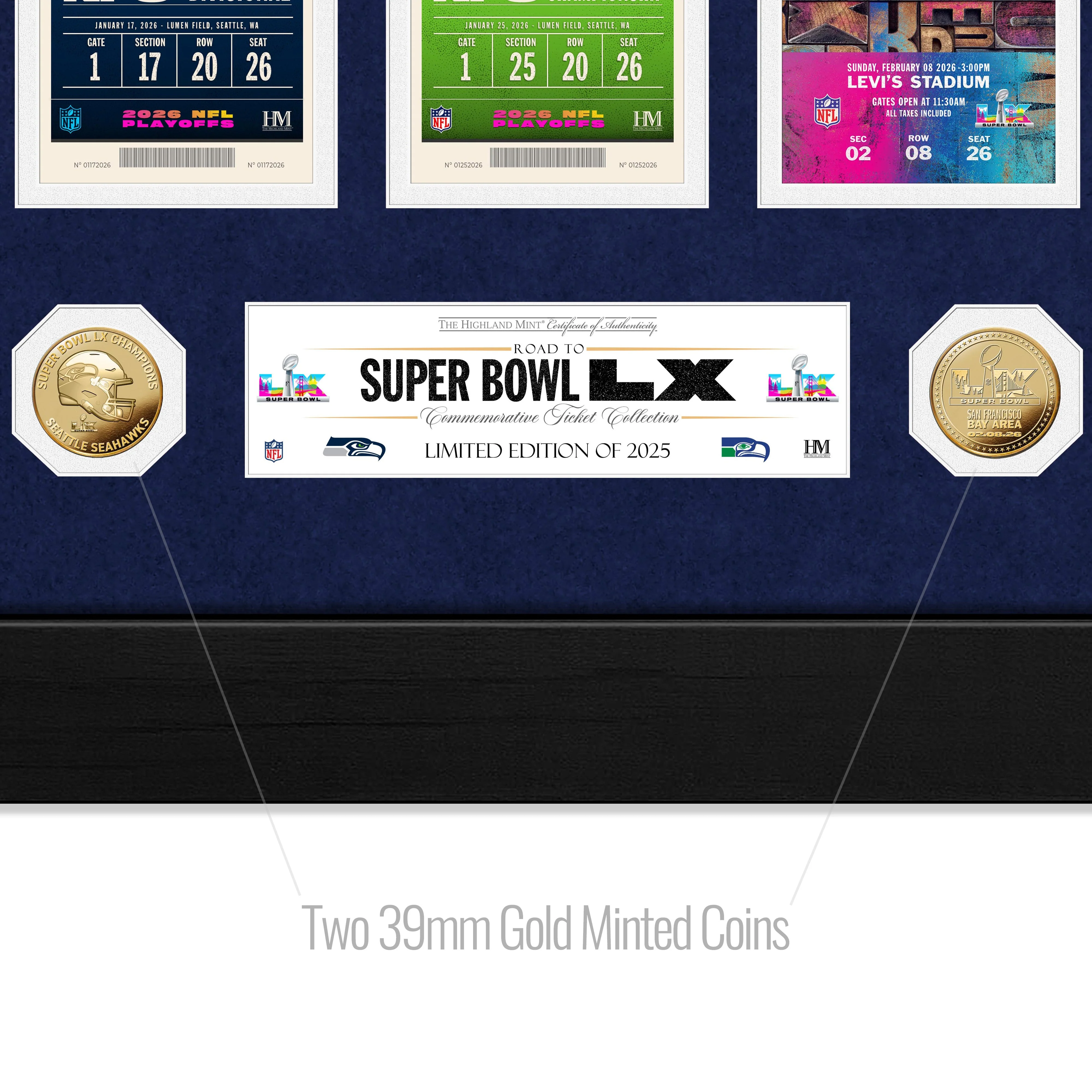 Seattle Seahawks Deluxe Road To The Super Bowl Ticket Gold Coin Photo Mint - Image 2