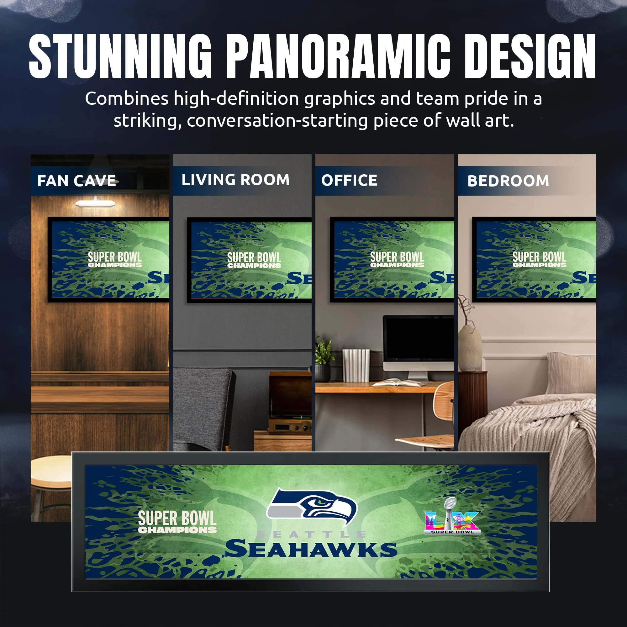 Seattle Seahawks Super Bowl 60 Champions Framed Horizontal Wall Print, Official NFL Football Decor, 8 x 26 - Image 4