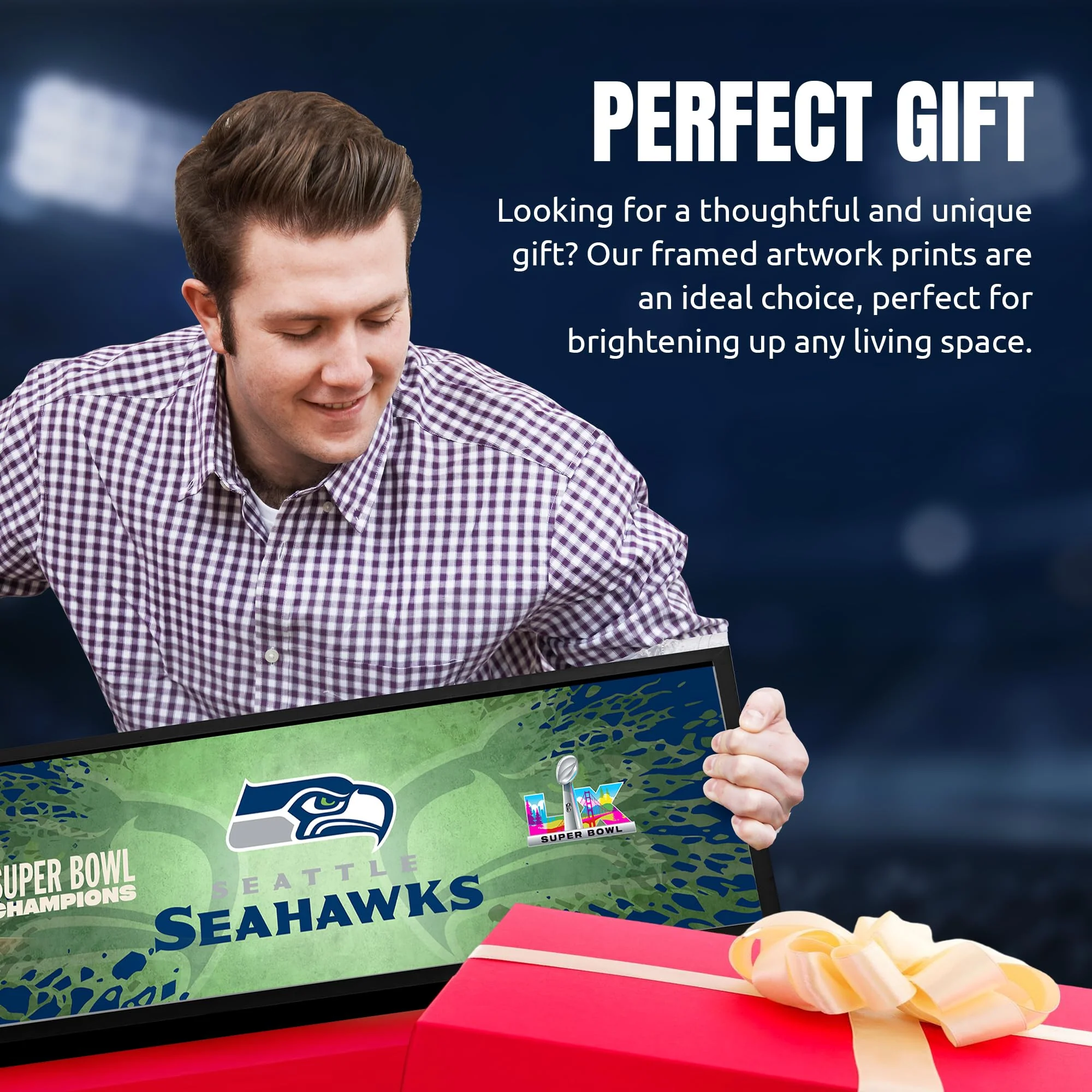 Seattle Seahawks Super Bowl 60 Champions Framed Horizontal Wall Print, Official NFL Football Decor, 8 x 26 - Image 9