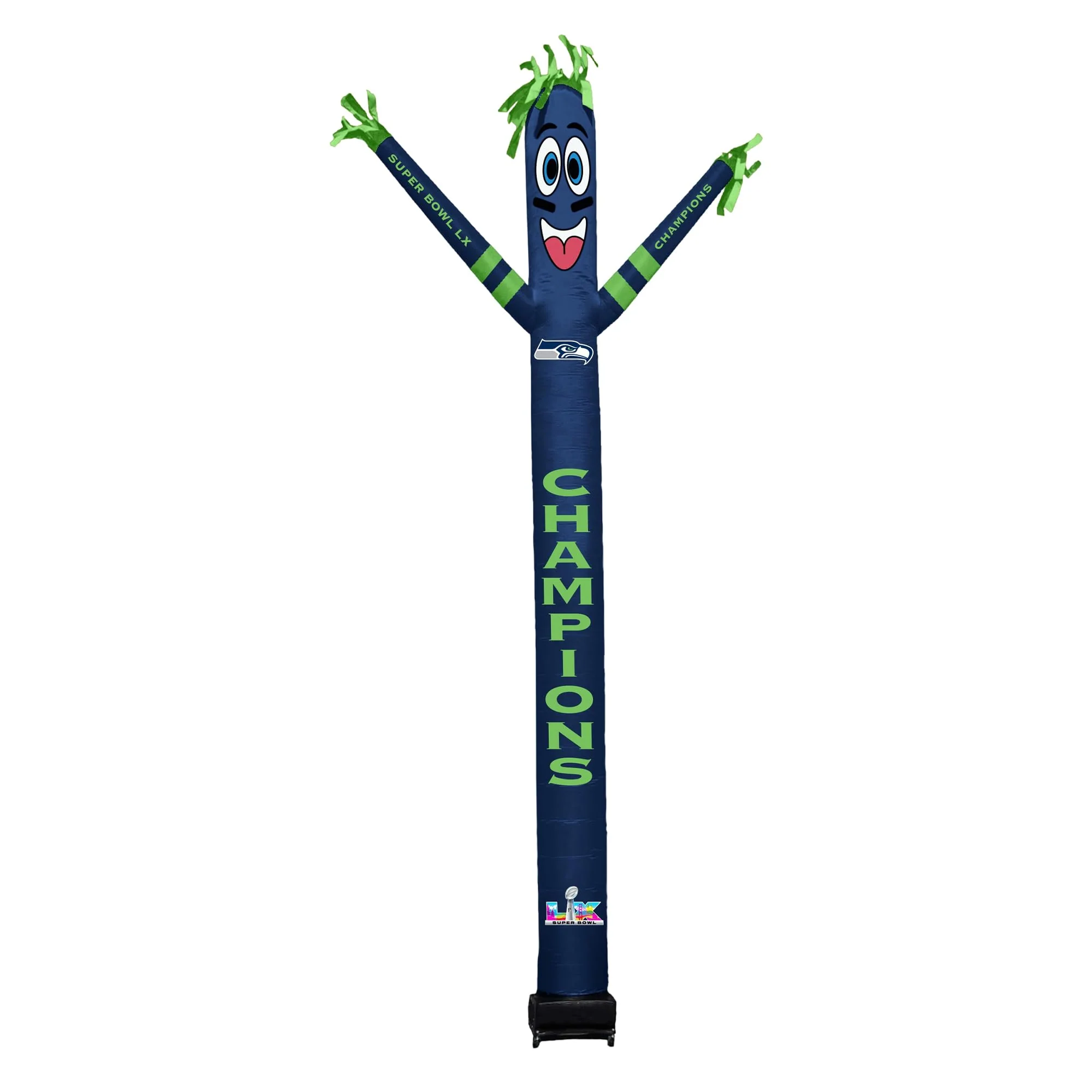 Seattle Seahawks Super Bowl 60 Champions Inflatable Crazy Sports Fan with LED Lights and Built-in Blower Air Wacky Dancers Outdoor Yard Decoration, Official NFL, 8 ft