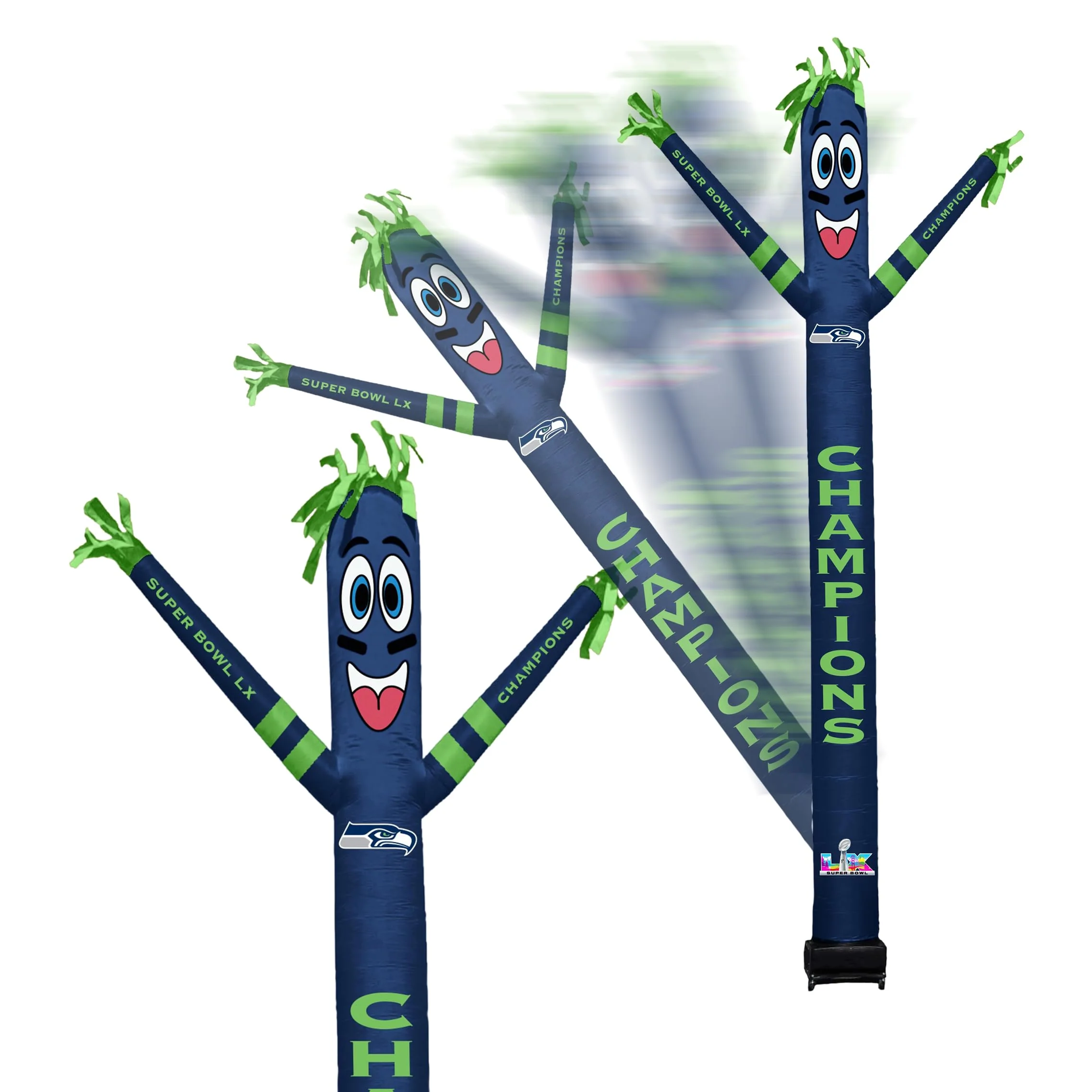 Seattle Seahawks Super Bowl 60 Champions Inflatable Crazy Sports Fan with LED Lights and Built-in Blower Air Wacky Dancers Outdoor Yard Decoration, Official NFL, 8 ft - Image 3