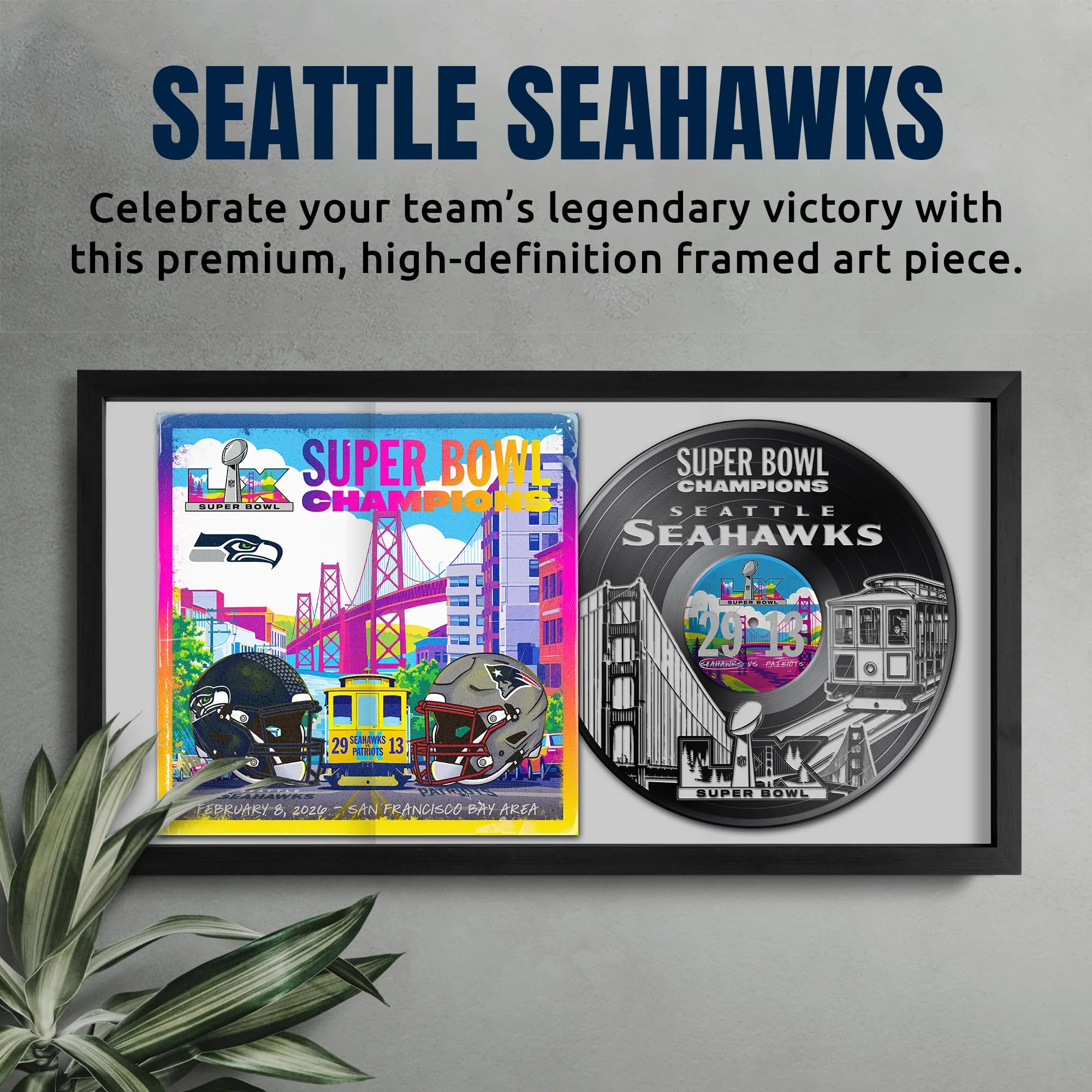 Seattle Seahawks Super Bowl 60 Champions Vinyl Album Framed Art Print, Official NFL Football Wall Decor, 14 x 26 - Image 7