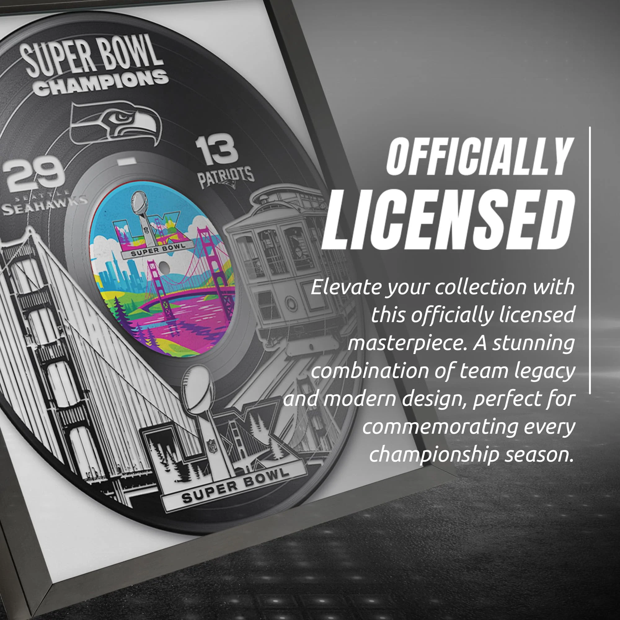 Seattle Seahawks Super Bowl 60 Champions Vinyl Record Framed Art Print, Official NFL Football Wall Decor, 13 x 13 - Image 3