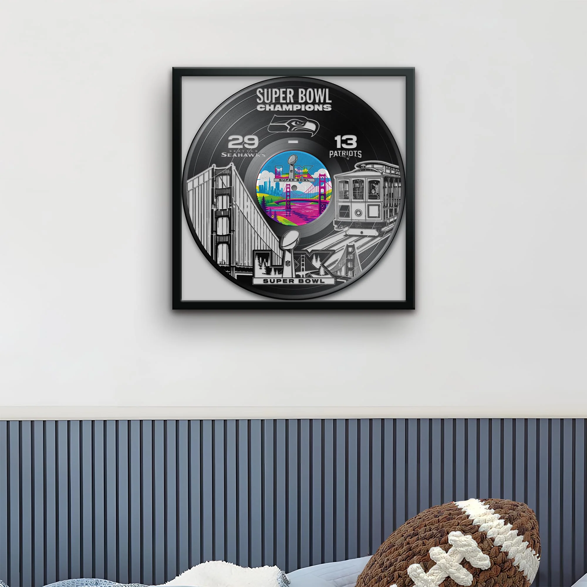 Seattle Seahawks Super Bowl 60 Champions Vinyl Record Framed Art Print, Official NFL Football Wall Decor, 13 x 13 - Image 6