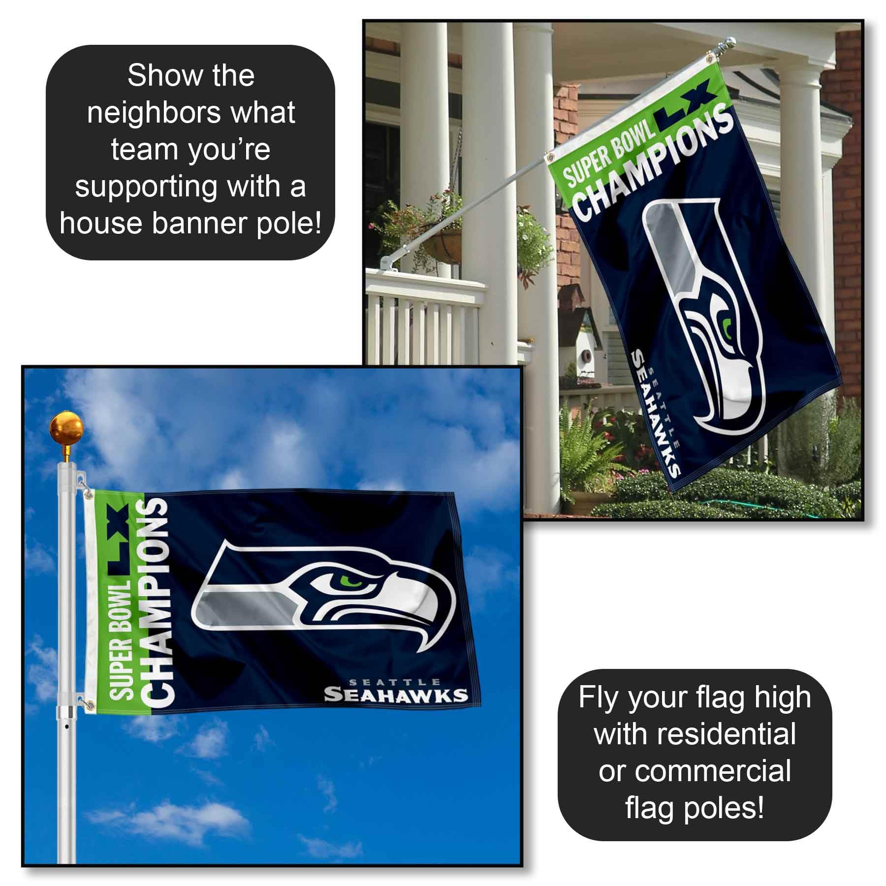 Seattle Seahawks Super Bowl LX Champions Banner Flag - Image 2