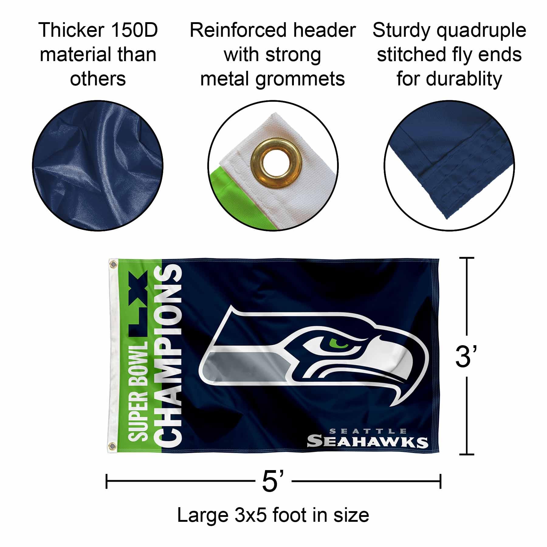 Seattle Seahawks Super Bowl LX Champions Banner Flag - Image 3