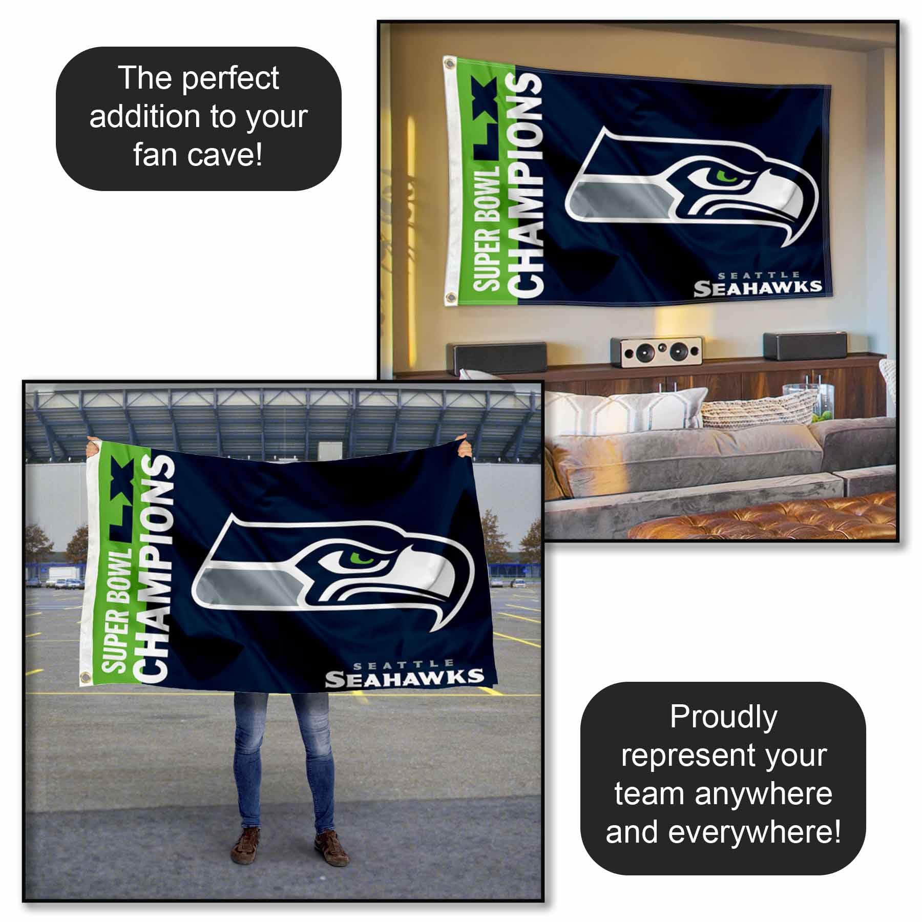 Seattle Seahawks Super Bowl LX Champions Banner Flag - Image 5