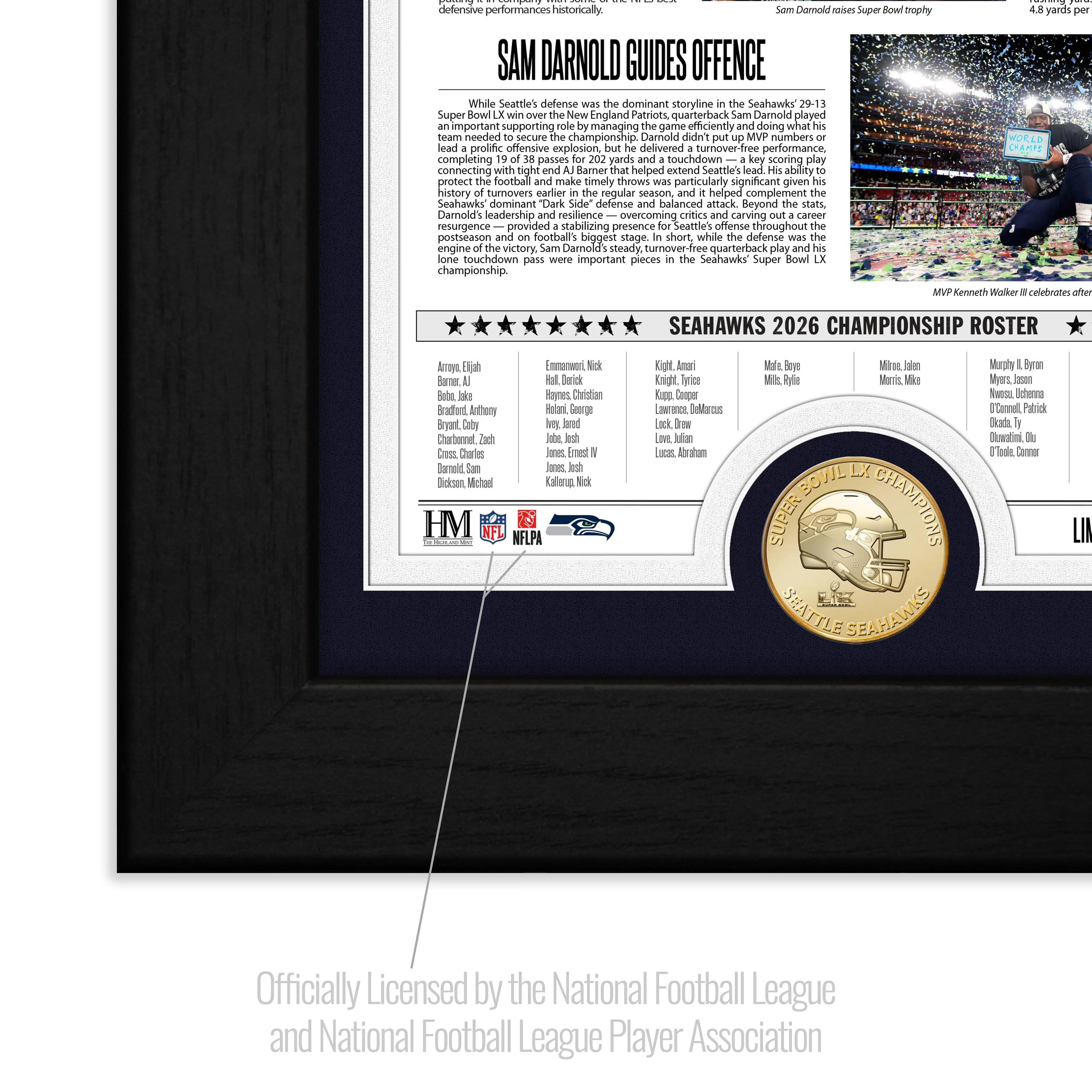 Seattle Seahawks Super Bowl LX Champions Front Page News Bronze Coin Photo Mint - Image 3