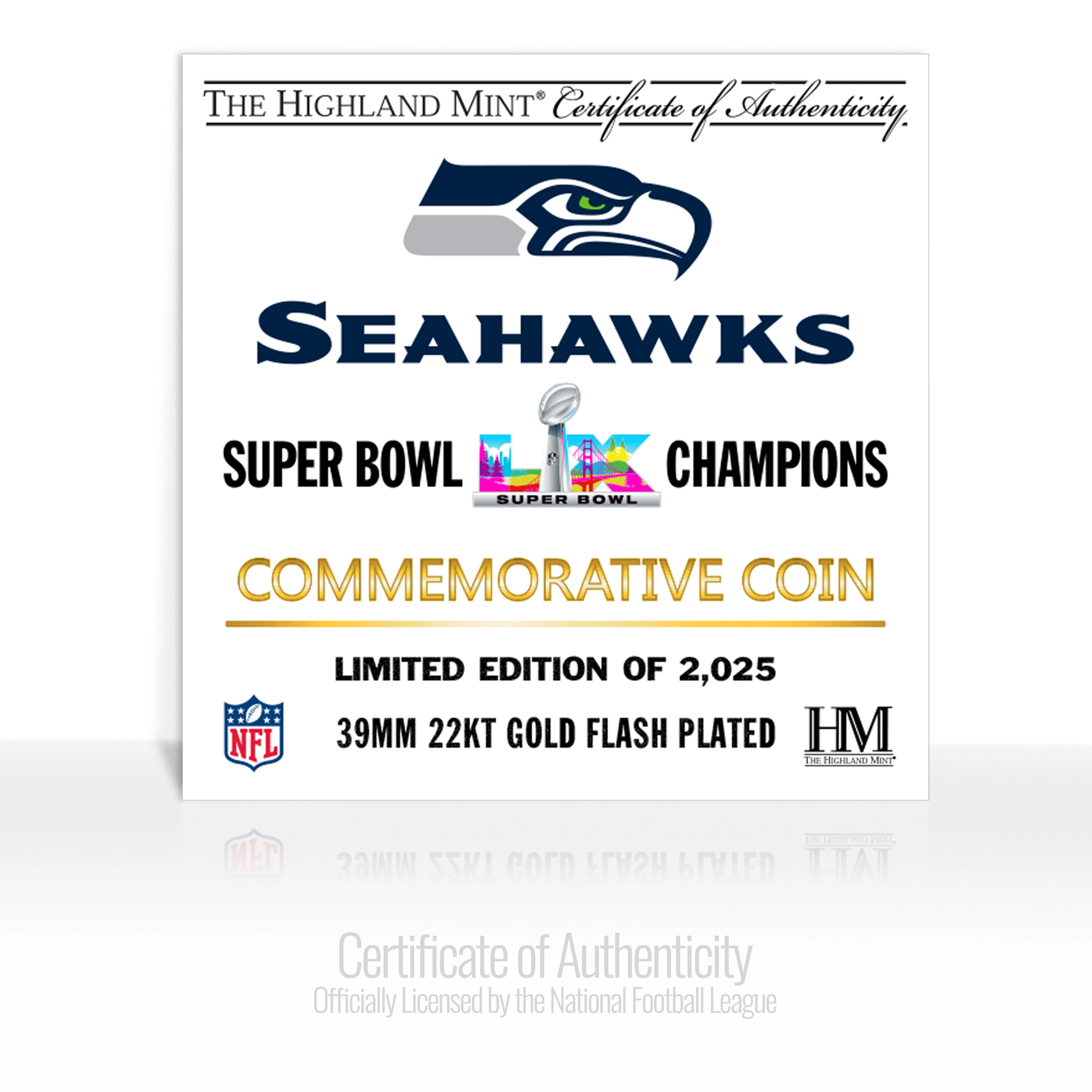 Seattle Seahawks Super Bowl LX Champions Gold Plated Coin - Image 2